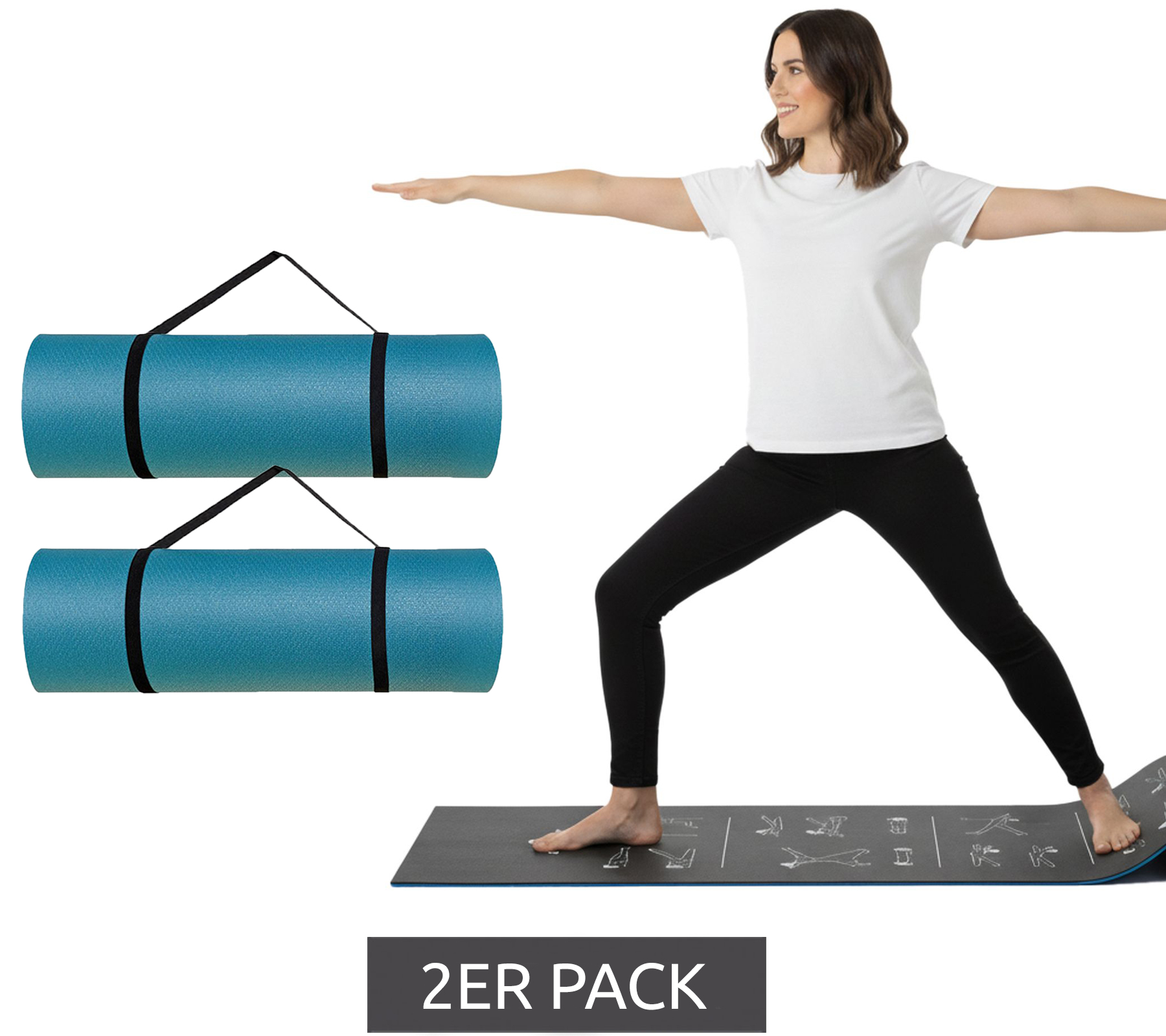 2er Pack FERRINO Yoga-Matte rutschfeste Fitnessmatte Gymnastik 186x61 cm 11114 Sparpack Blau/Schwarz