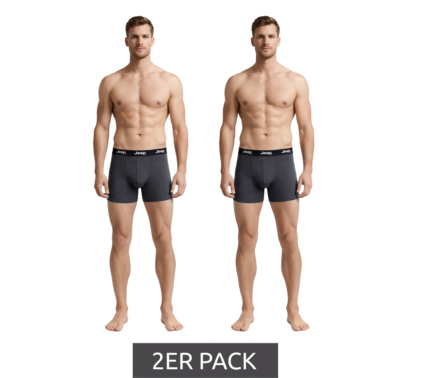 2er Pack Jeep Basic Boxer Herren Boxer-Shorts Baumwoll-Unterhose Unterwäsche I101545-001 N154 Dunkelgrau