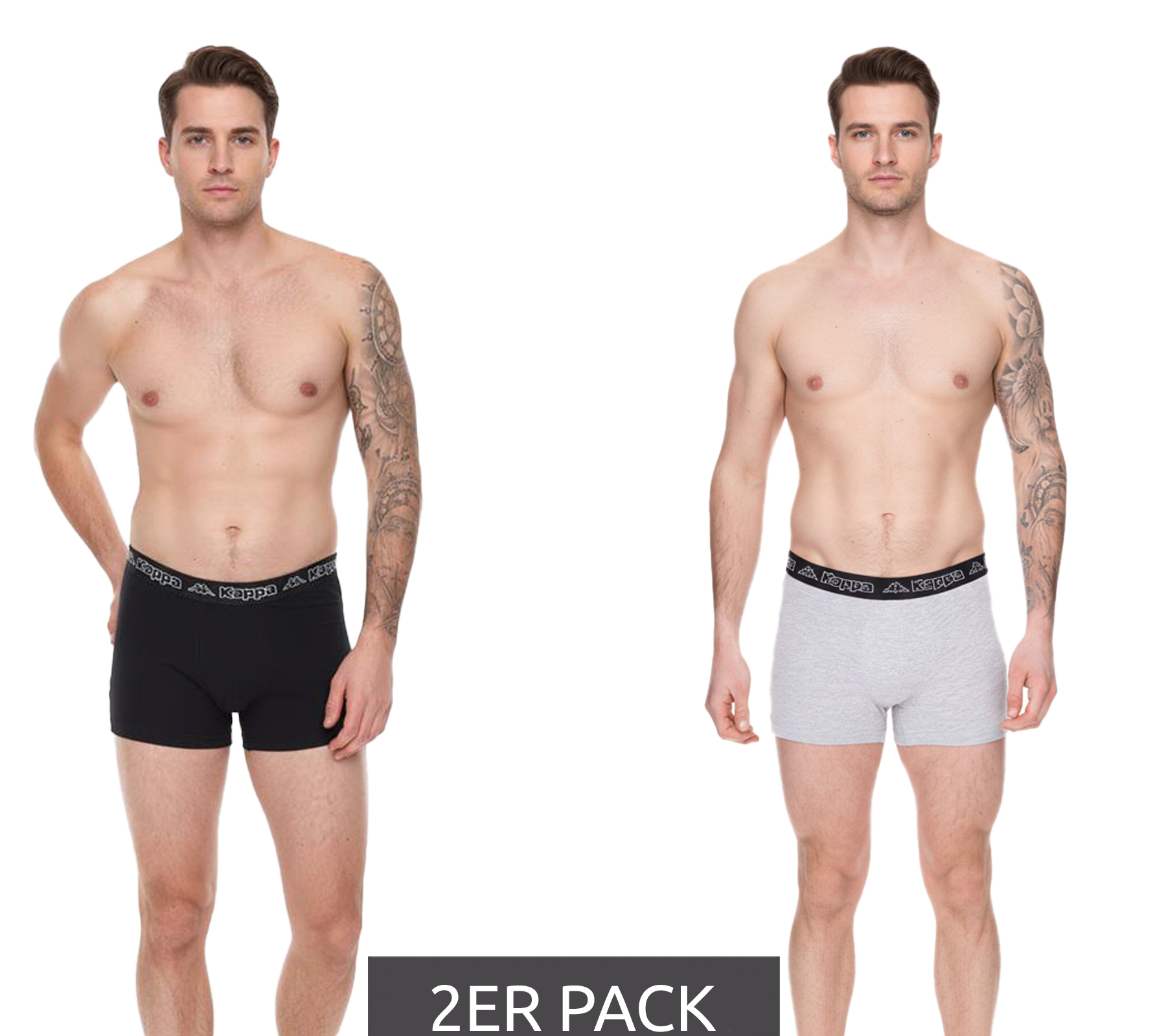 2er Pack Kappa Herren Boxershorts mit Marken Schriftzug und Logo Unterhose 351K1JW A80 Schwarz/Hellgrau