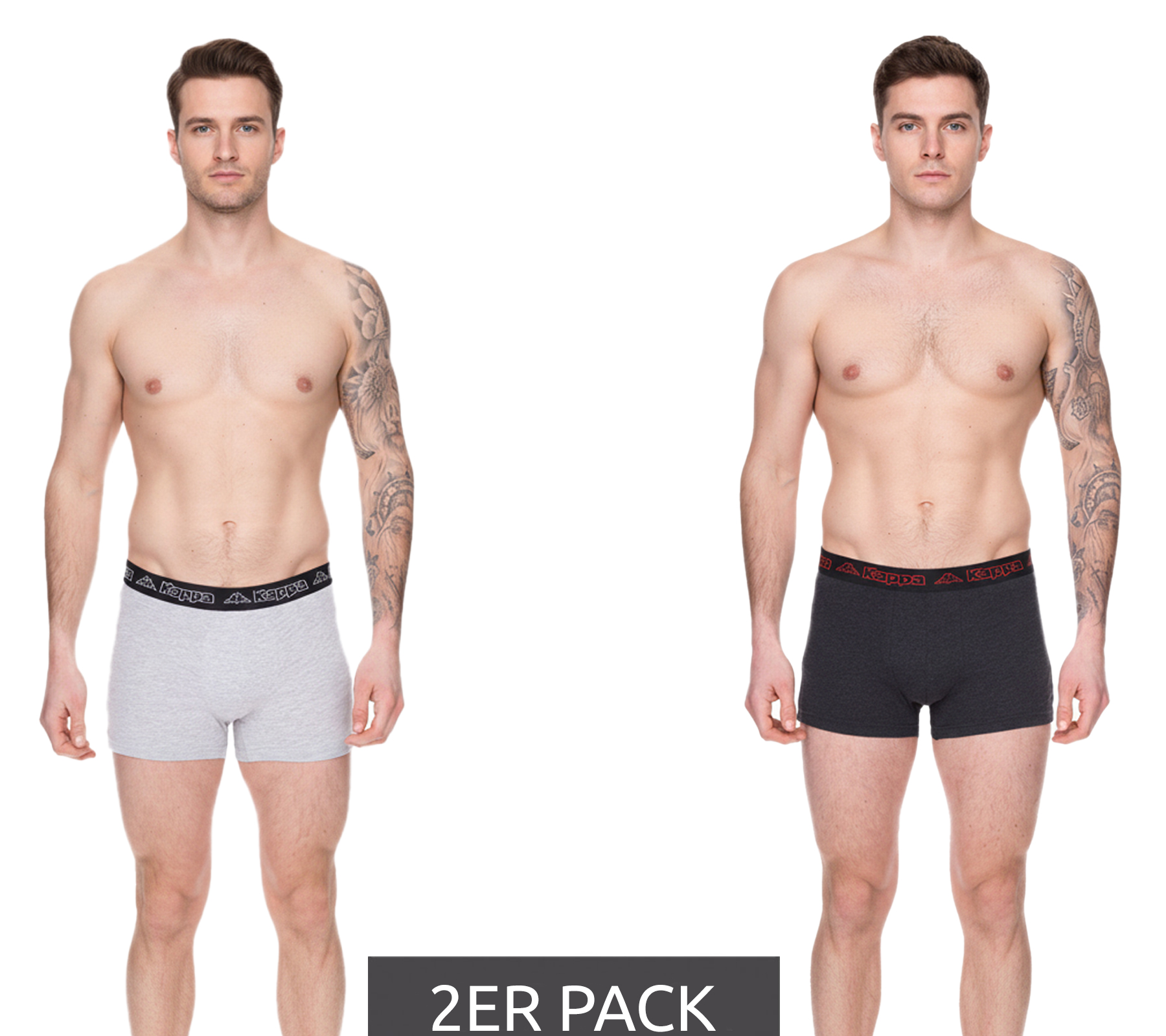 2er Pack Kappa Herren Boxershorts mit Marken Schriftzug und Logo Unterhose 351K1JW ADK Dunkelgrau/Hellgrau/Rot