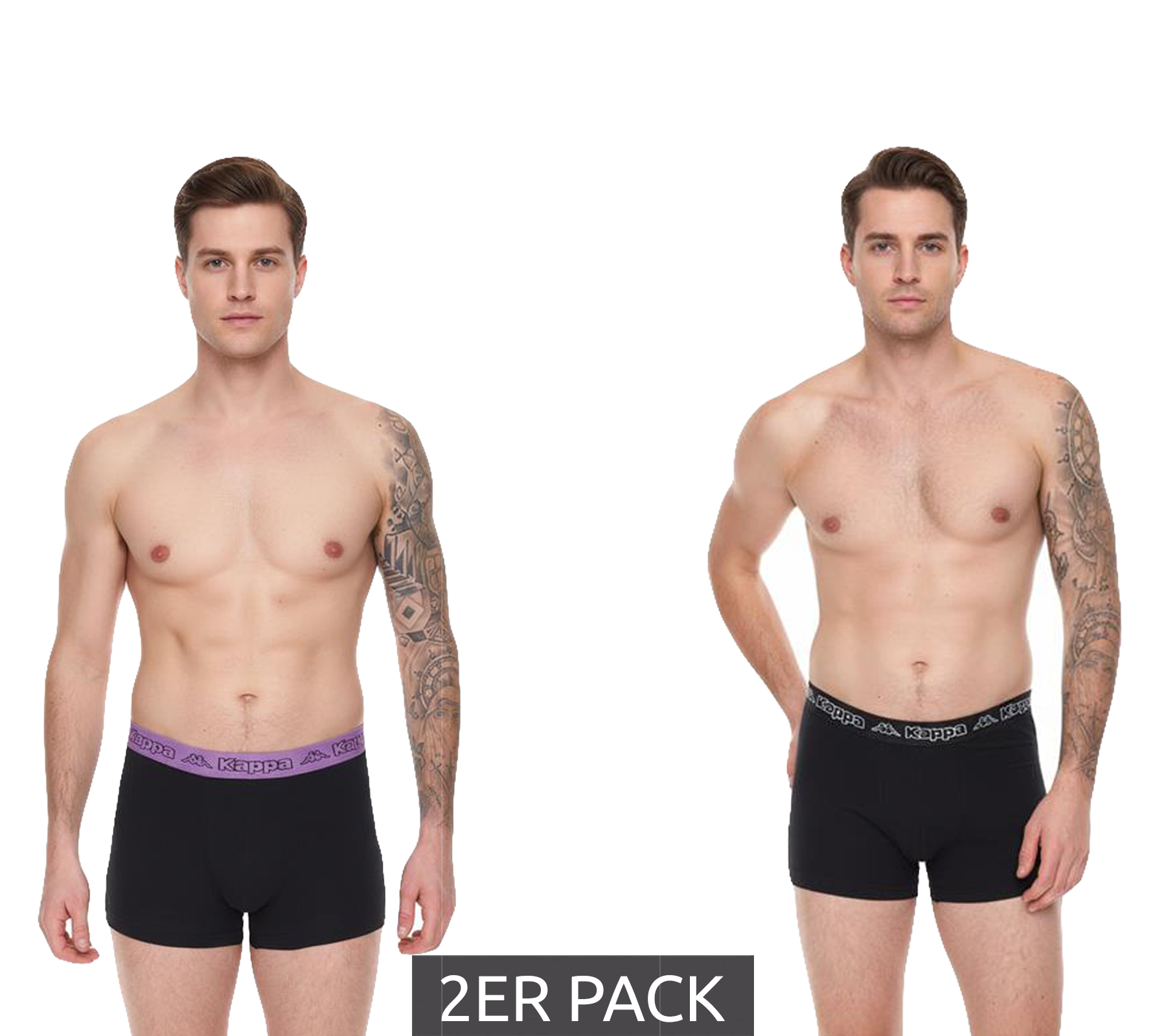 2er Pack Kappa Herren Boxershorts mit Marken Schriftzug und Logo Unterhose 351K1JW ADM Schwarz/Violett
