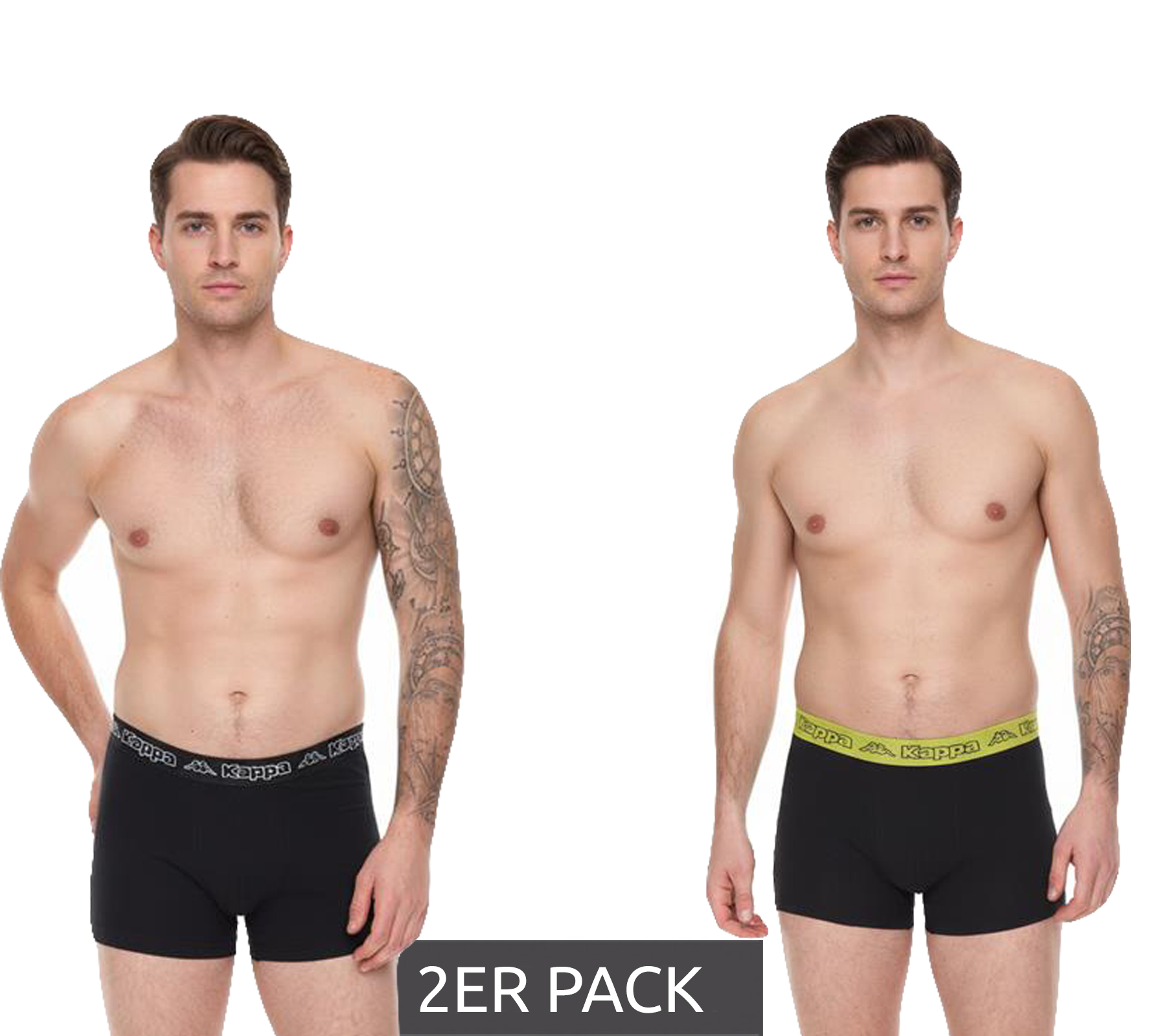 2er Pack Kappa Herren Boxershorts mit Marken Schriftzug und Logo Unterhose 351K1JW ADO Schwarz/Lime