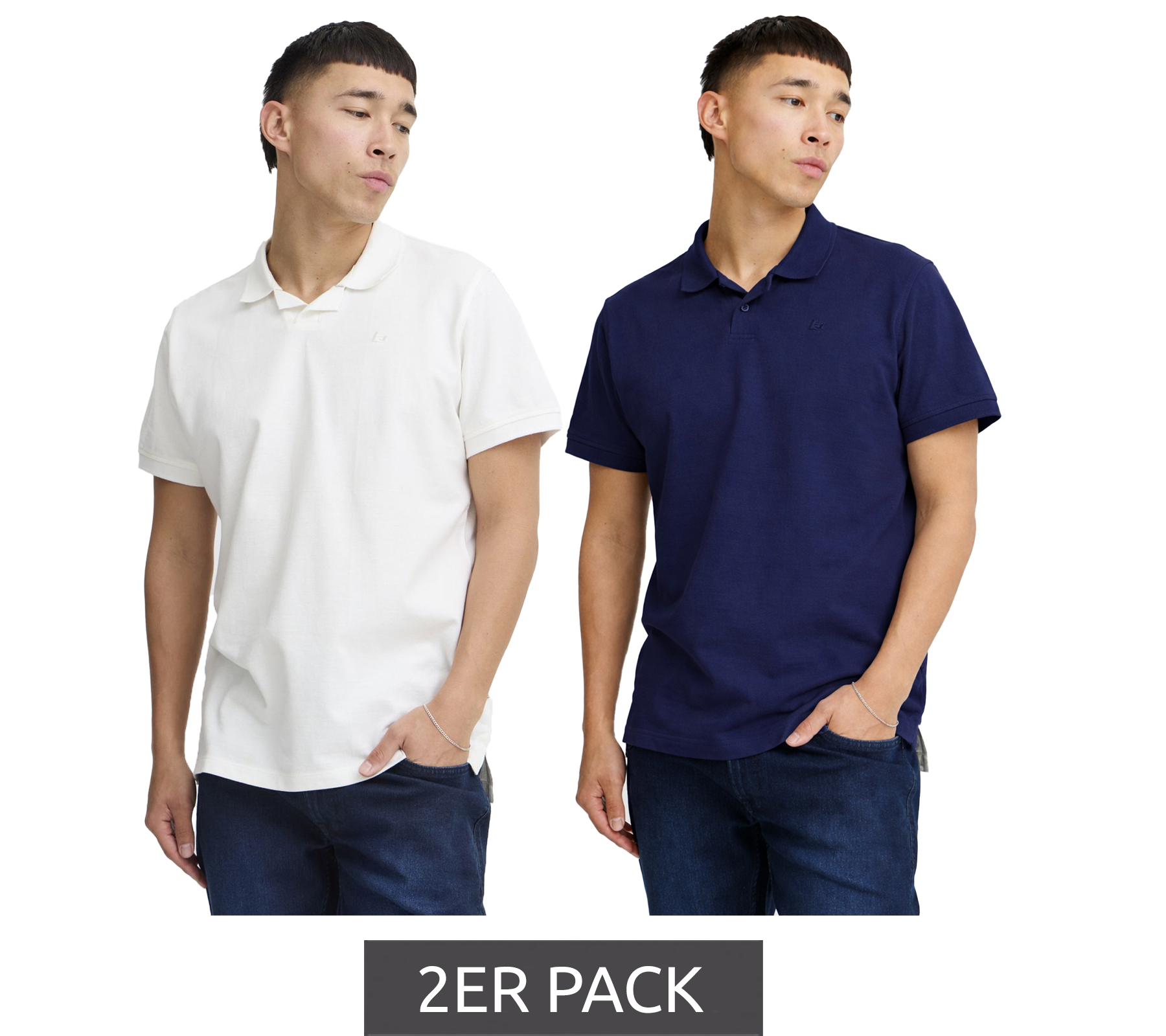 2er Pack klassisches BLEND Herren Poloshirt aus Baumwolle Shirt 20718074-204240 Weiß/Blau