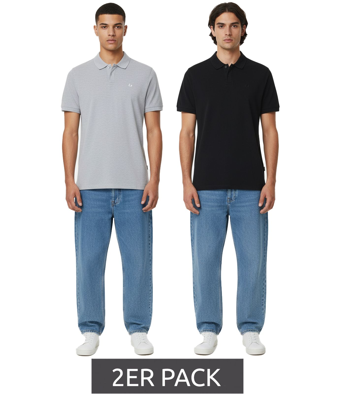 2er Pack klassisches BLEND Herren Poloshirt aus Baumwolle Shirt 20718074-204241 Grau/Schwarz