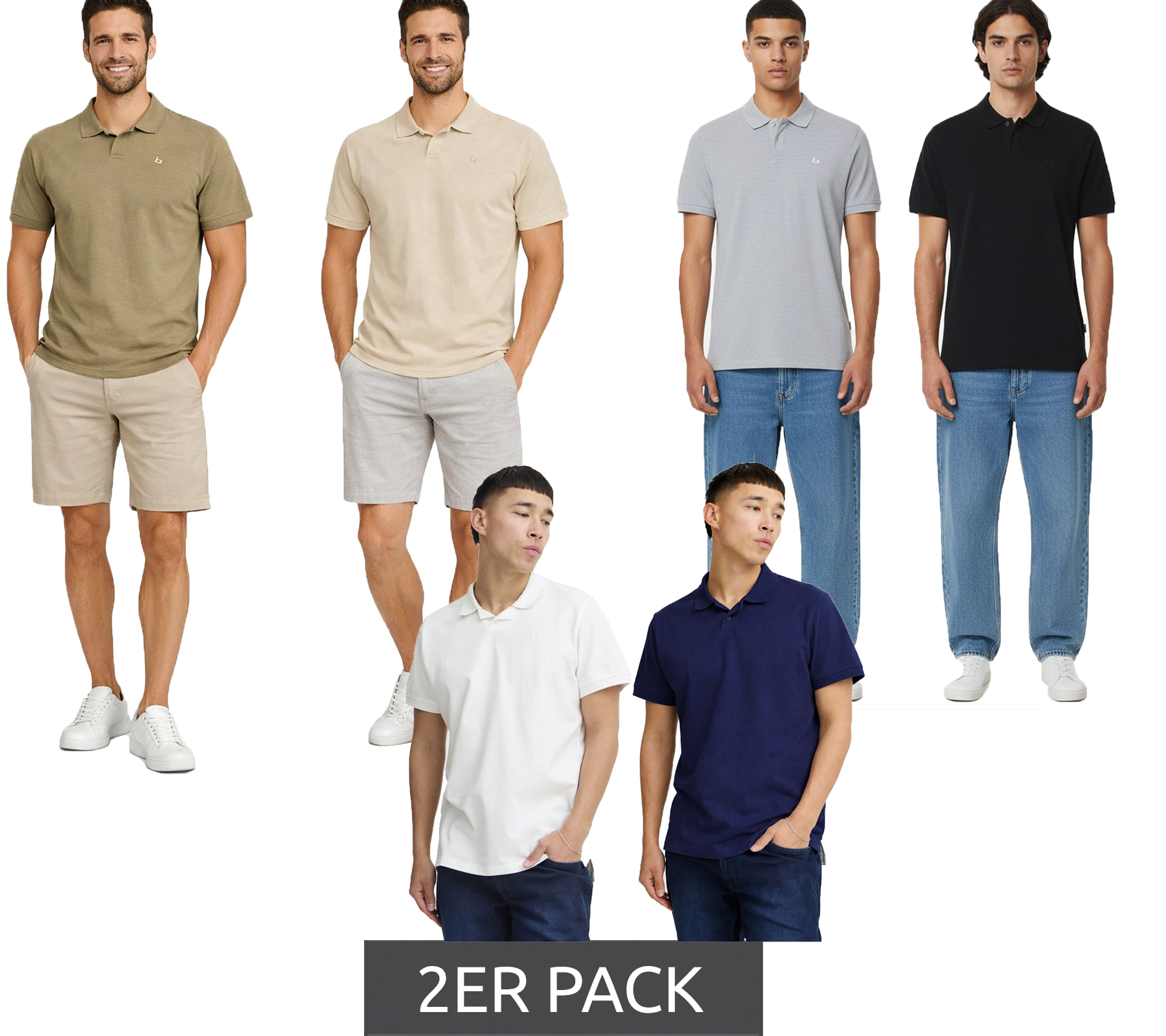 2er Pack klassisches BLEND Herren Poloshirt aus Baumwolle Shirt 20718074 Weiß/Blau, Beige/Braun oder Grau/Schwarz