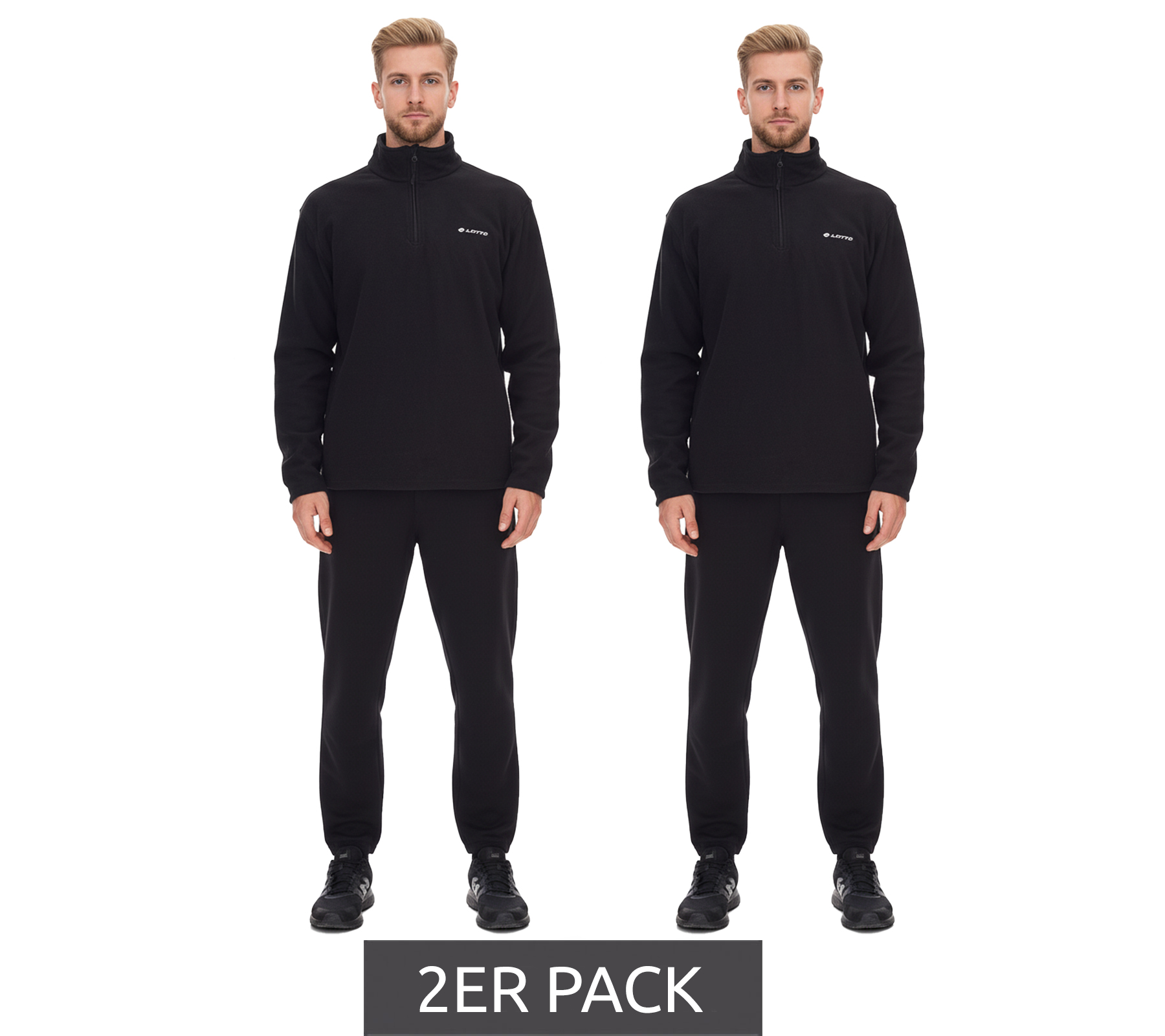 2er Pack LOTTO Herren Fleece-Sweater Trainings-Pullover mit Reißverschluss Sweat-Zipper MPFX1000NET Schwarz