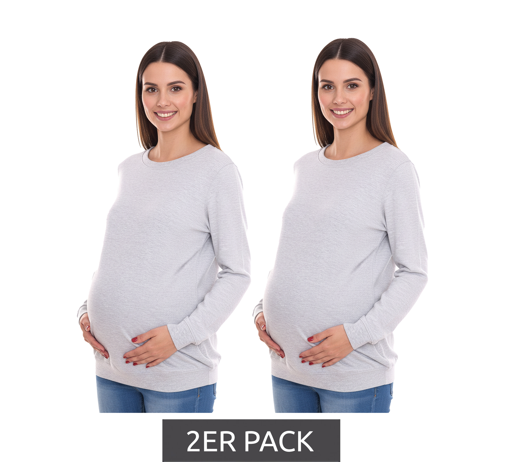 2er Pack neun 9 monate Damen schlichtes Schwangerschafts-Shirt Umstands-Mode 54707926 Grau