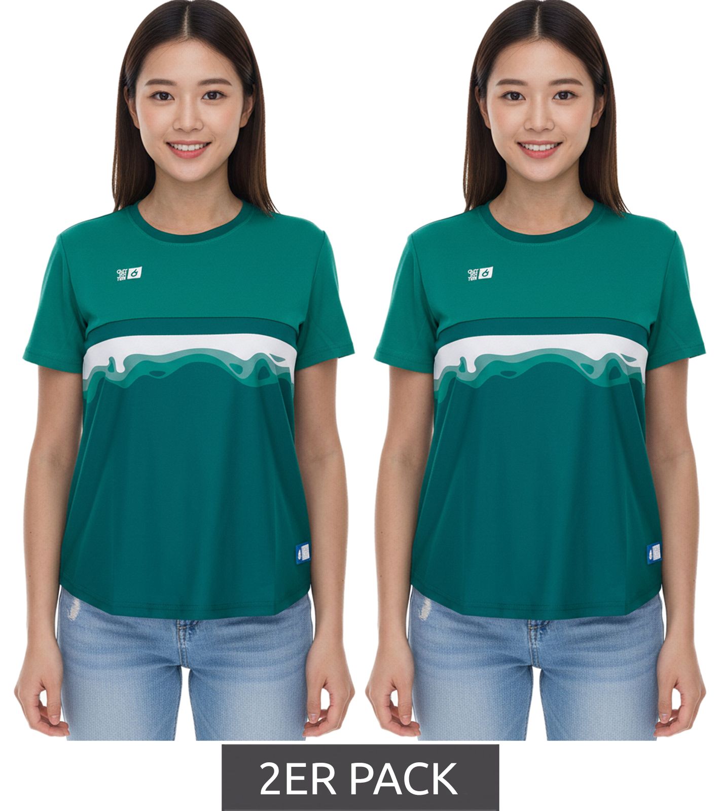 2er Pack Outfitter OCEAN FABRICS TAHI Damen nachhaltiges Training-Shirt mit Mesh-Einsätzen Fitness-Shirt Kurzarm-Shirt OUT-W-1021-OTW-23 Grün