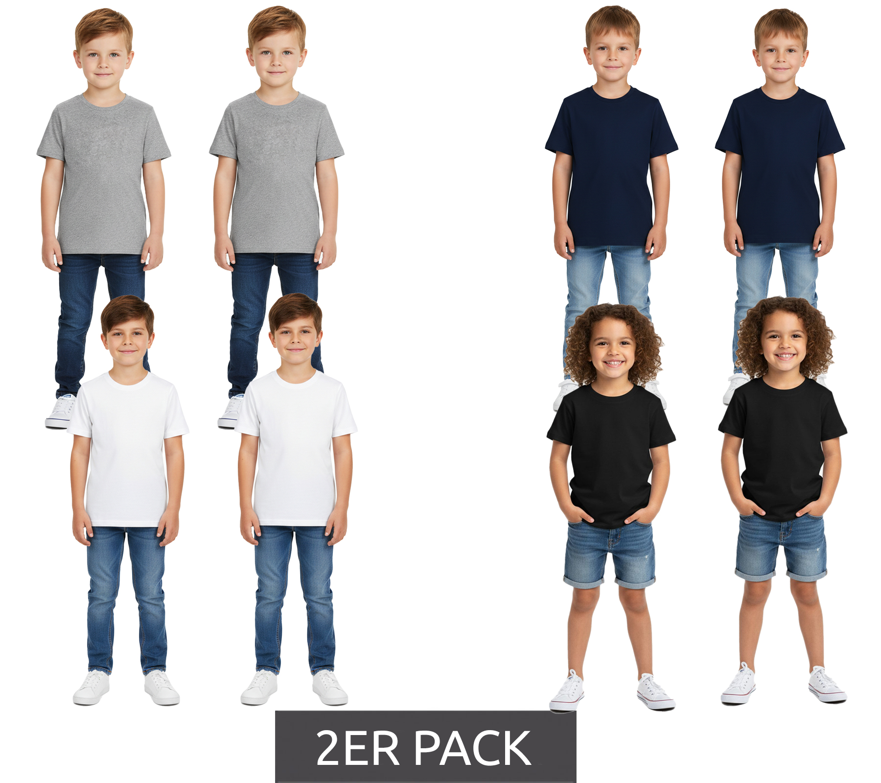 2er Pack PUMA Base Kinder Sport-Shirt für Jungen & Mädchen nachhaltiges Baumwoll T-Shirt mit Logo 678577 Grau, Dunkelblau oder 678260 Weiß, Schwarz