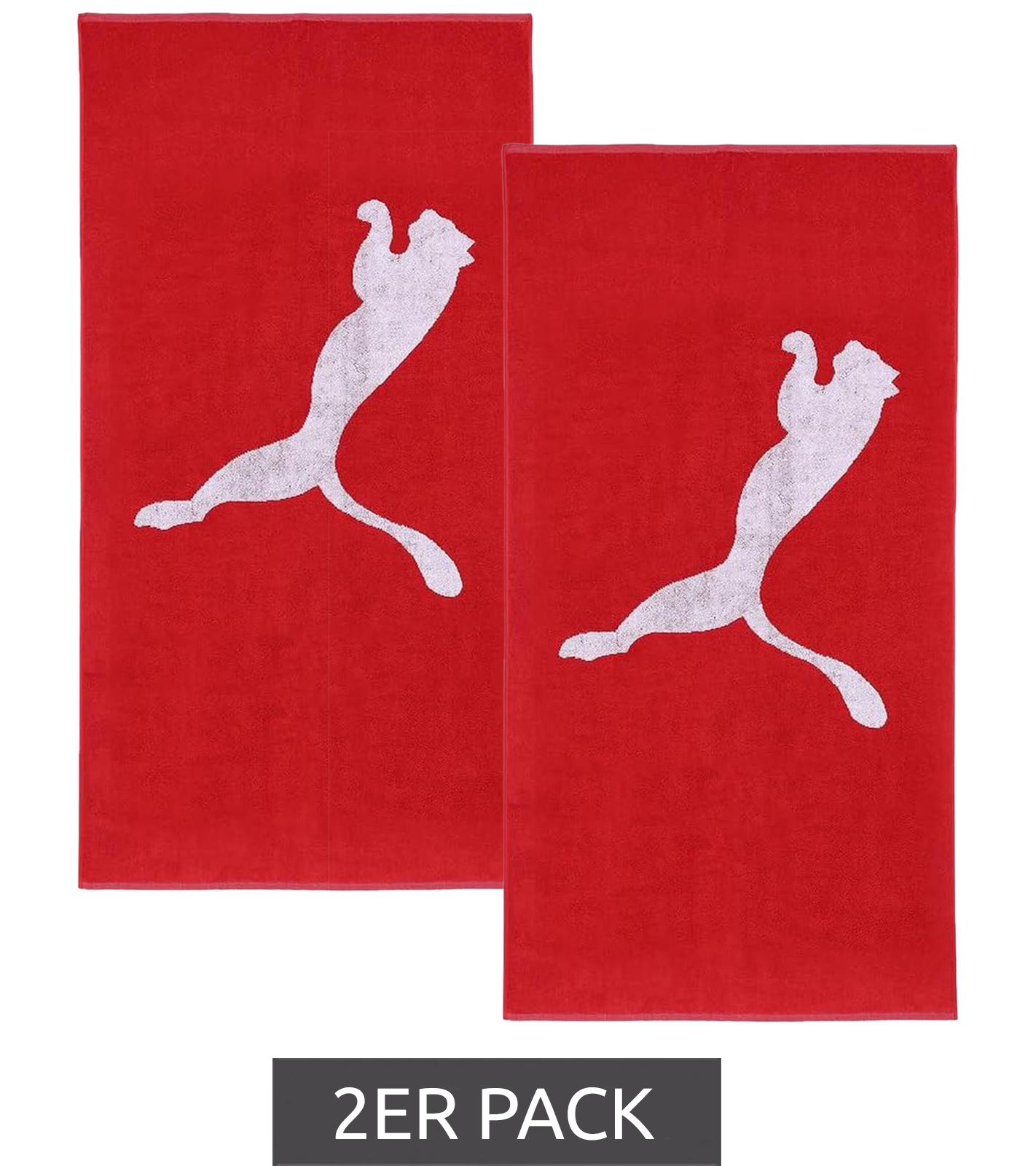2er Pack PUMA Baumwoll-Badetuch Frottee-Handtuch mit großem Marken-Logo 50cm x 100cm 054553 02 Rot