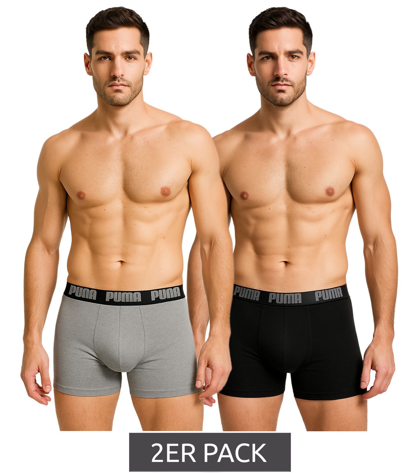 2er Pack PUMA Everyday Basic Boxer Herren Boxer-Shorts Baumwoll-Unterhose 521015001 691 Schwarz/Grau-meliert