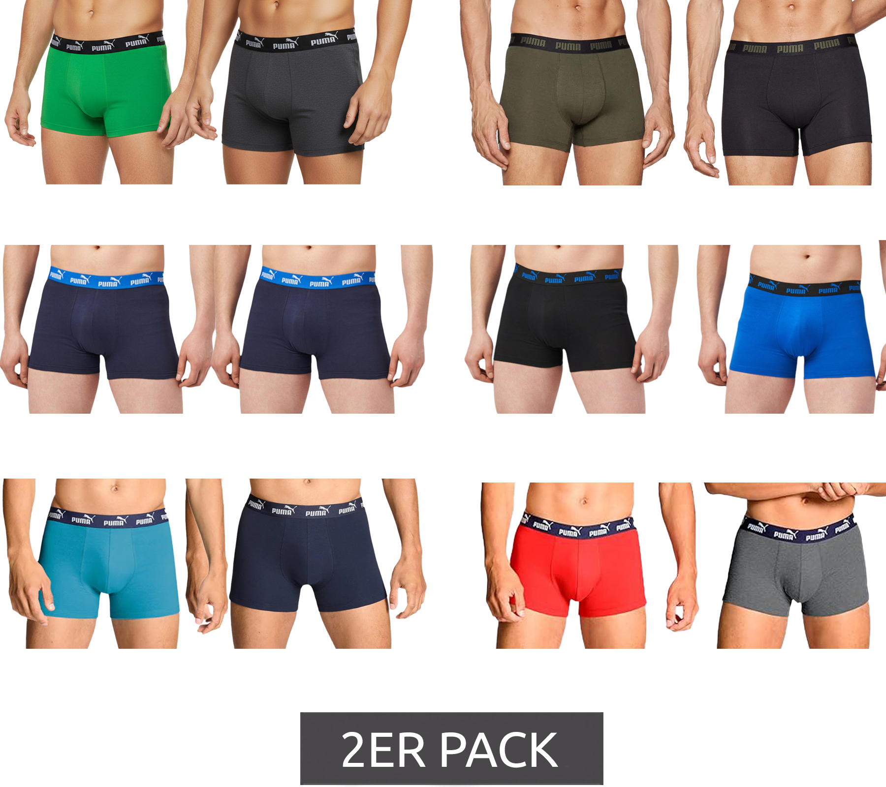 2er Pack PUMA Everyday Basic Boxer Herren Boxer-Shorts Baumwoll-Unterhose 701232894 in Schwarz, Grau, Blau, Grün, Rot