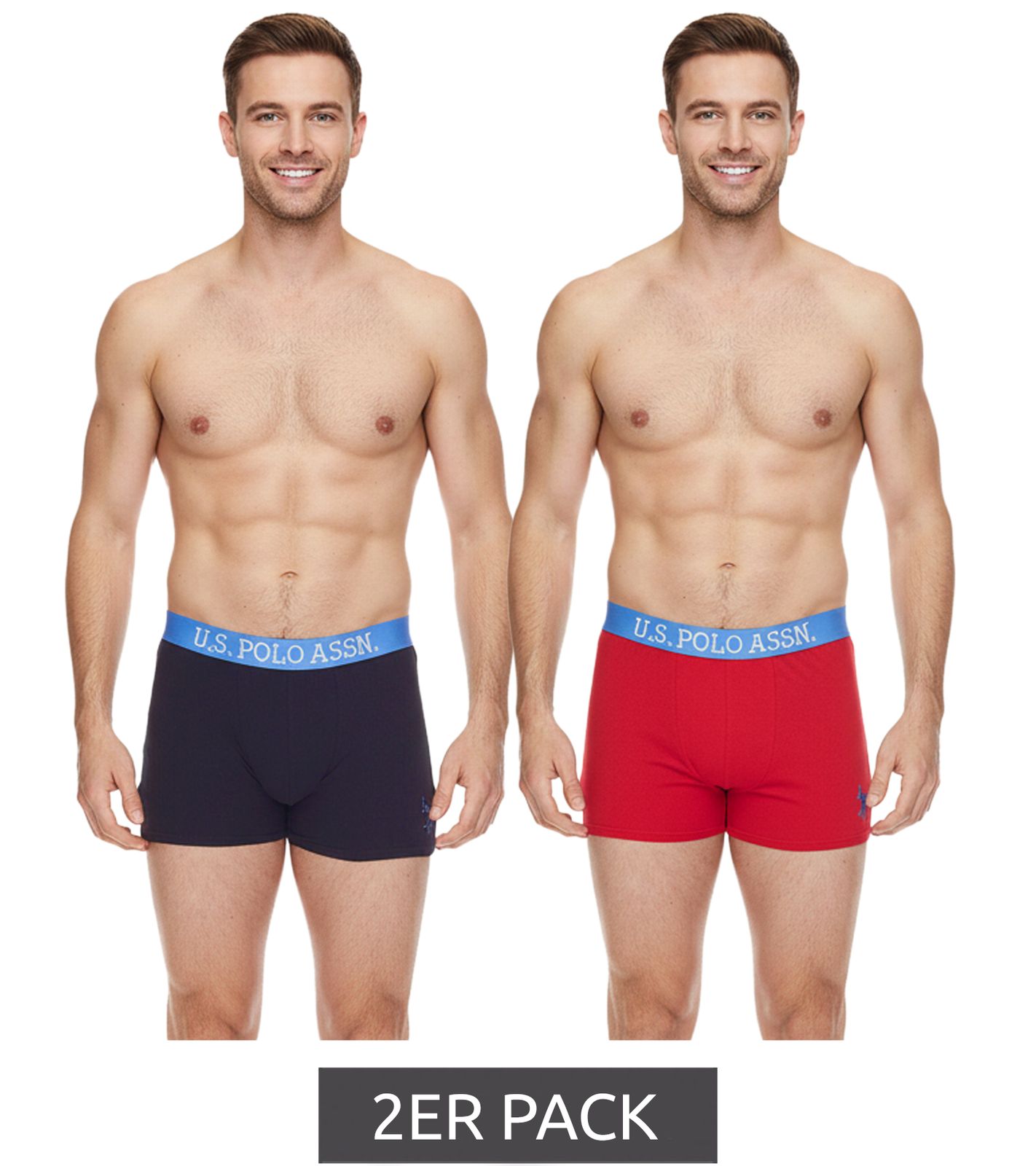 2er Pack U.S. POLO ASSN. Herren Boxershorts atmungsaktive Baumwoll-Unterhose Unterwäsche 011601_US16133_02 999 Dunkelblau/Hellblau/Rot