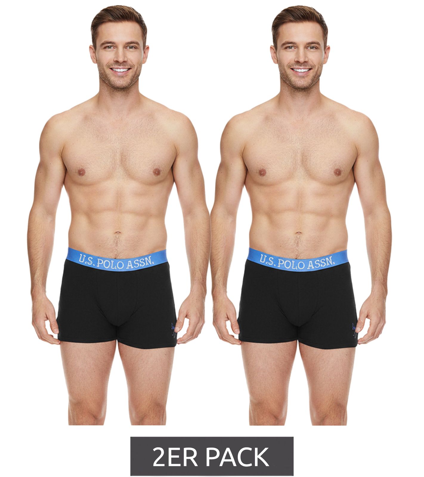 2er Pack U.S. POLO ASSN. Herren Boxershorts atmungsaktive Baumwoll-Unterhose Unterwäsche 011601_US16133_02 999 Schwarz/Hellblau