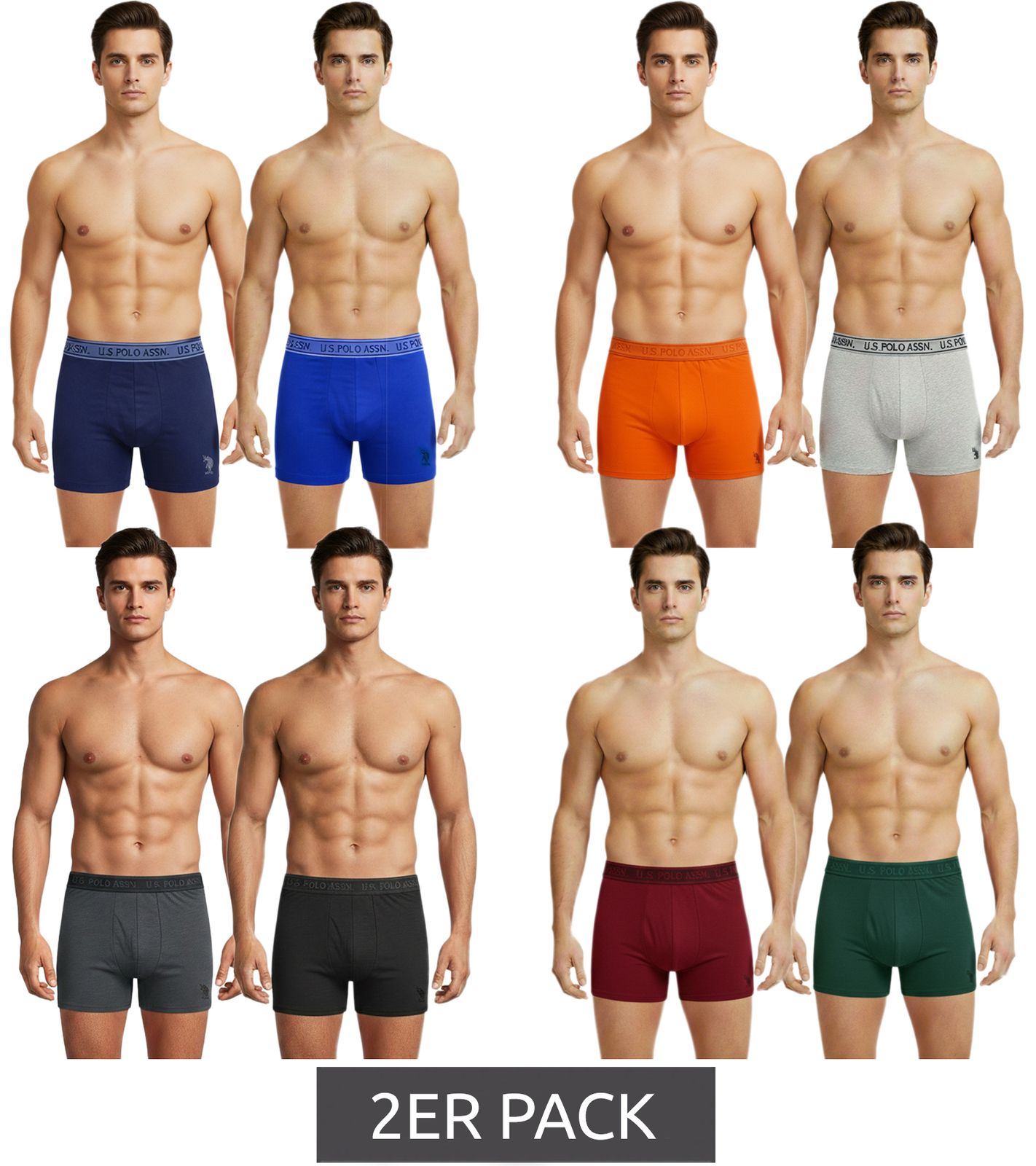 2er Pack U.S. POLO ASSN. Premium Herren Boxershorts Unterhose nachhaltige Unterwäsche 180 g/m² 134 68262 53696 in Royal-Blau/Navy, Dunkel-Grün/Wein-Rot, Orange/Grau Melange oder Dunkel-Grau/Schwarz