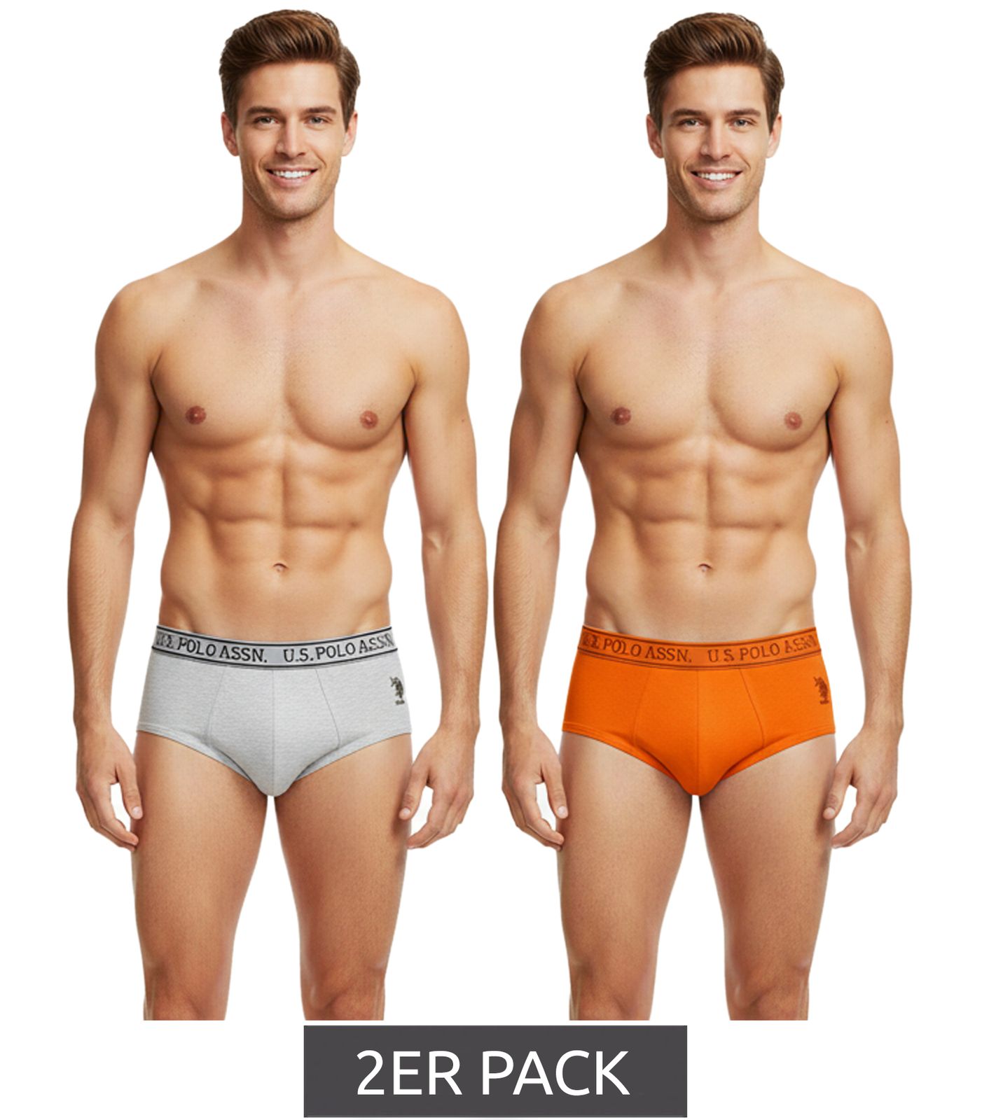 2er Pack U.S. POLO ASSN. Premium Herren Slips Unterhose nachhaltige Unterwäsche 180 g/m² 134 68263 53696 501 Orange/Grau Melange