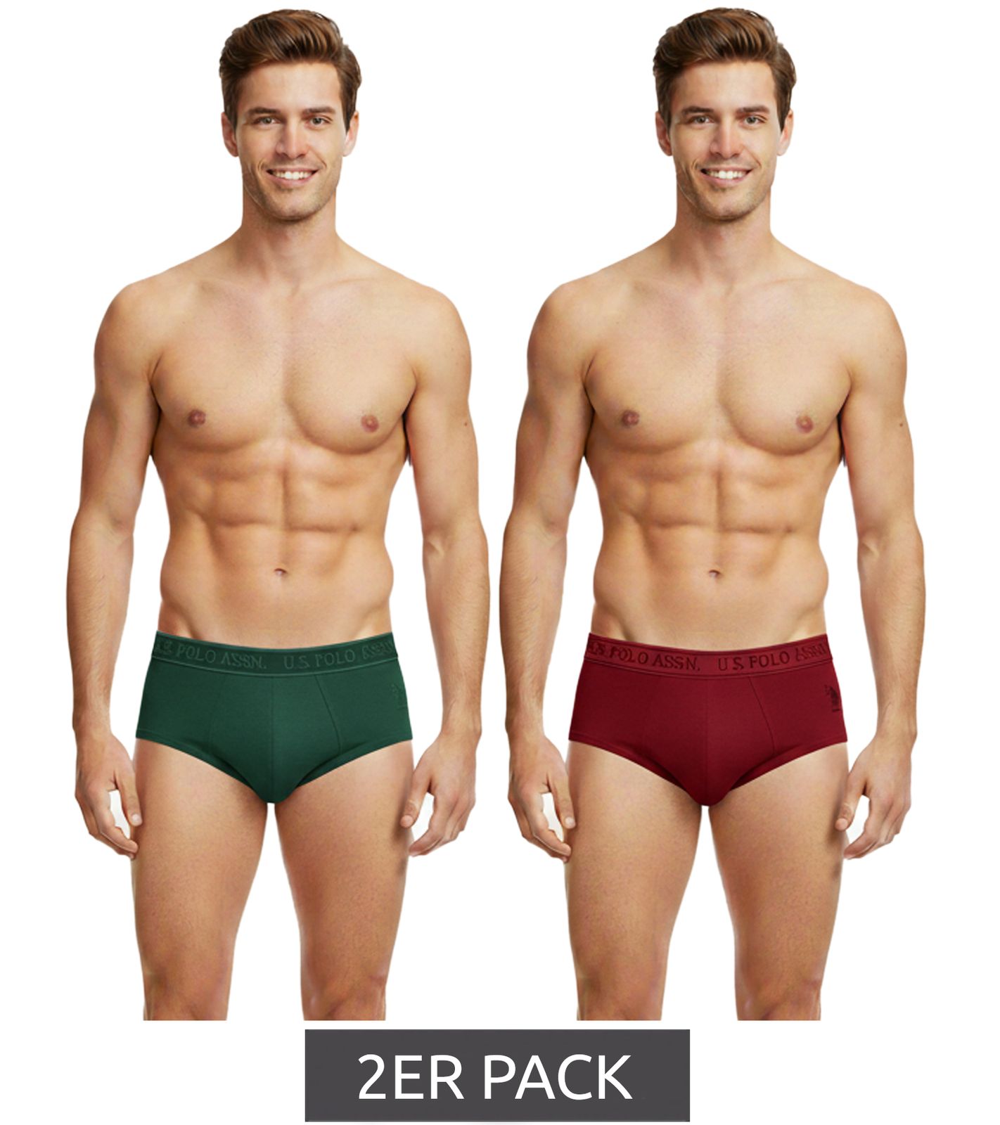 2er Pack U.S. POLO ASSN. Premium Herren Slips Unterhose nachhaltige Unterwäsche 180 g/m² 134 68263 53696 502 Dunkel-Grün/Wein-Rot