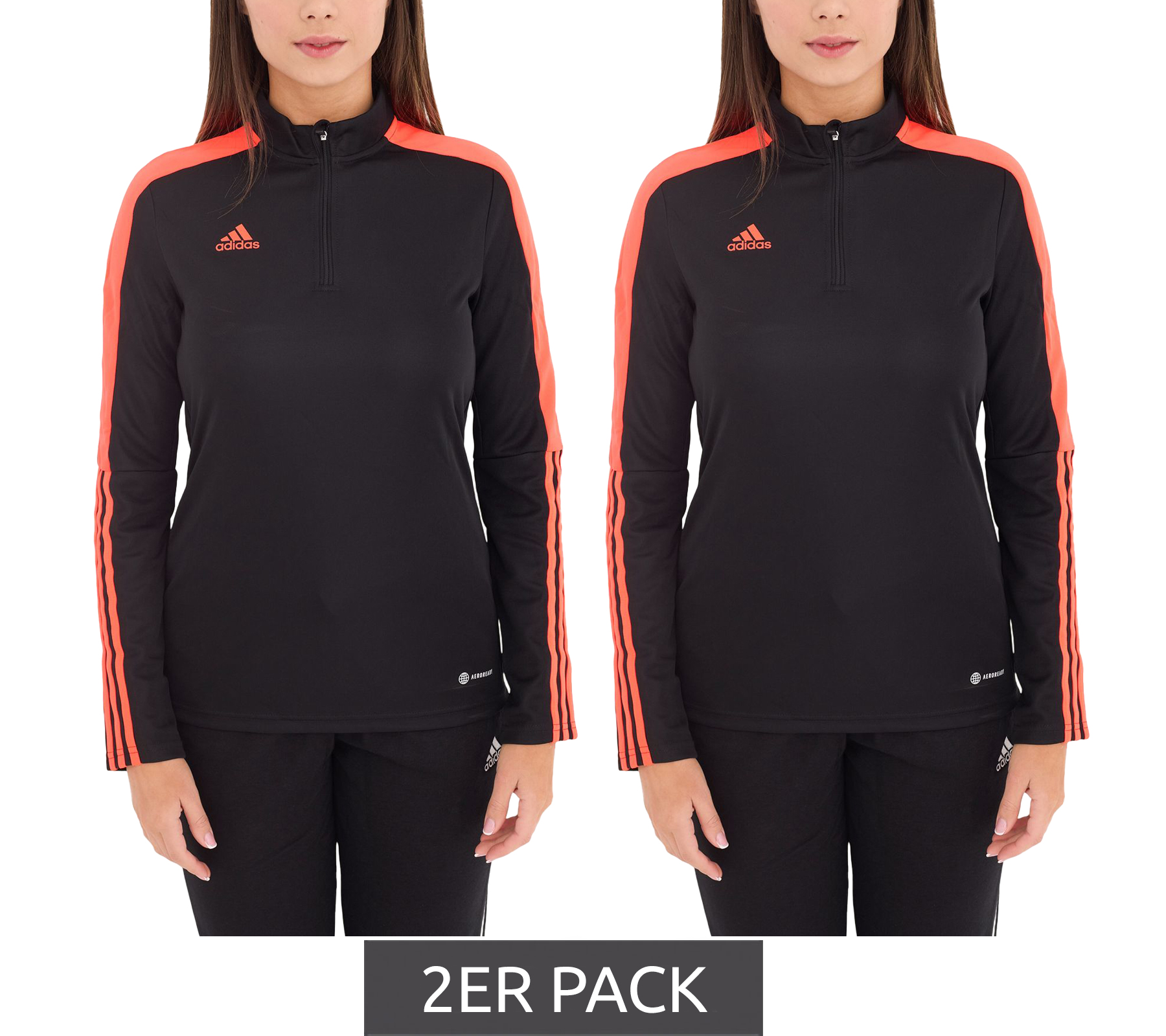 2er Sparpack adidas Tiro LS Damen Trainings-Sweatshirt mit AEROREADY Technologie Half-Zip Sweatshirt HU0319 Schwarz