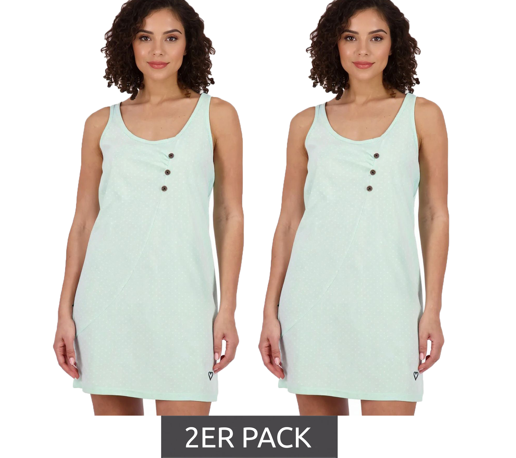 2er Sparpack ALIFE AND KICKIN CamyAK B Damen Mini-Kleid Baumwoll-Kleid mit Punkten Sommer-Kleid 54009000 Aqua-Blau