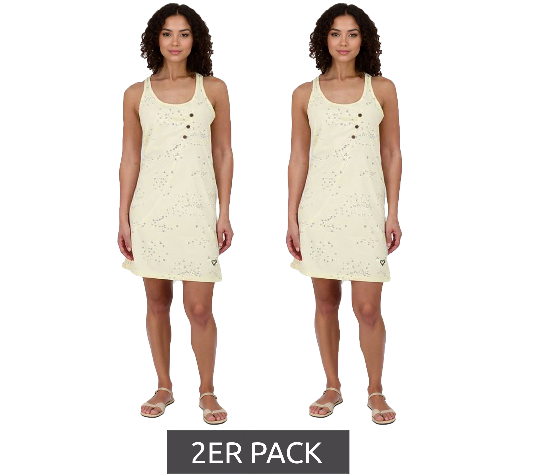 2er Sparpack ALIFE AND KICKIN CamyAK B Damen Mini-Kleid Baumwoll-Kleid mit Vögeln Sommer-Kleid 97916922 Butter-Beige