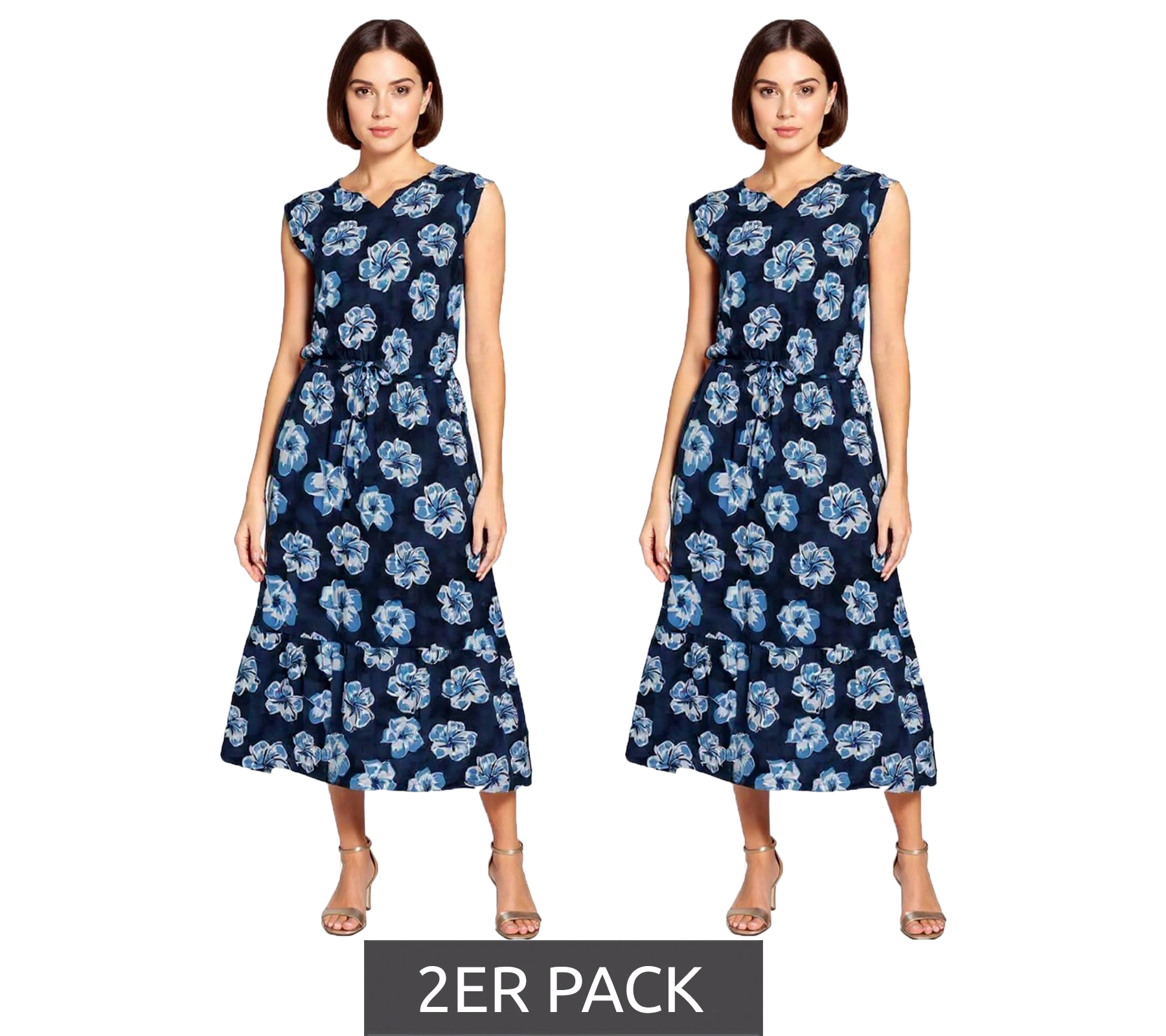 2er Sparpack BOYSEN´S Damen Maxi-Kleid mit floralem Allover-Print ärmelloses Jersey-Kleid 95560104 Dunkelblau