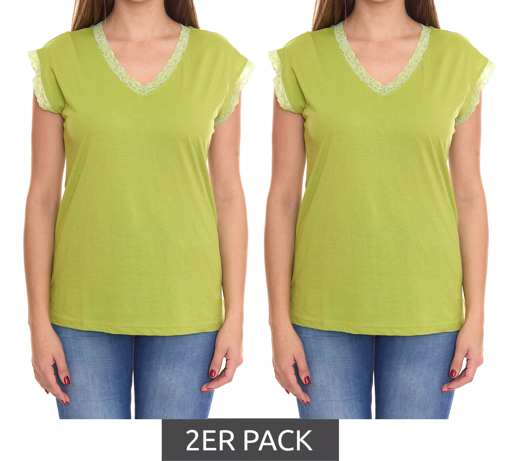 2er Sparpack BOYSEN`S Damen Top mit Spitzendetails Kurzarm-Shirt 34323651 Grün