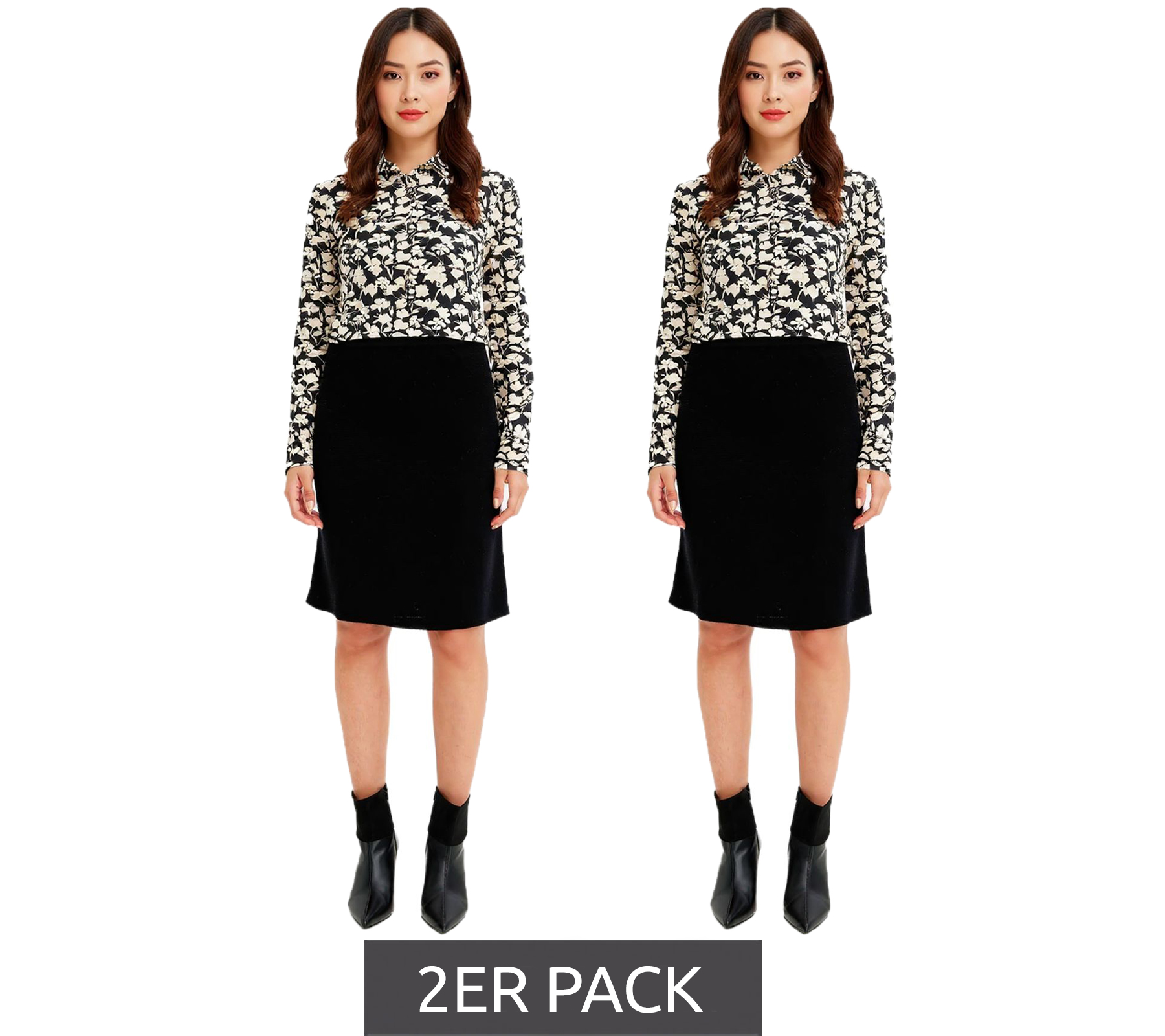 2er Sparpack Damen ausgestellter Midi-Rock stylischer Strick-Rock 970081 Schwarz