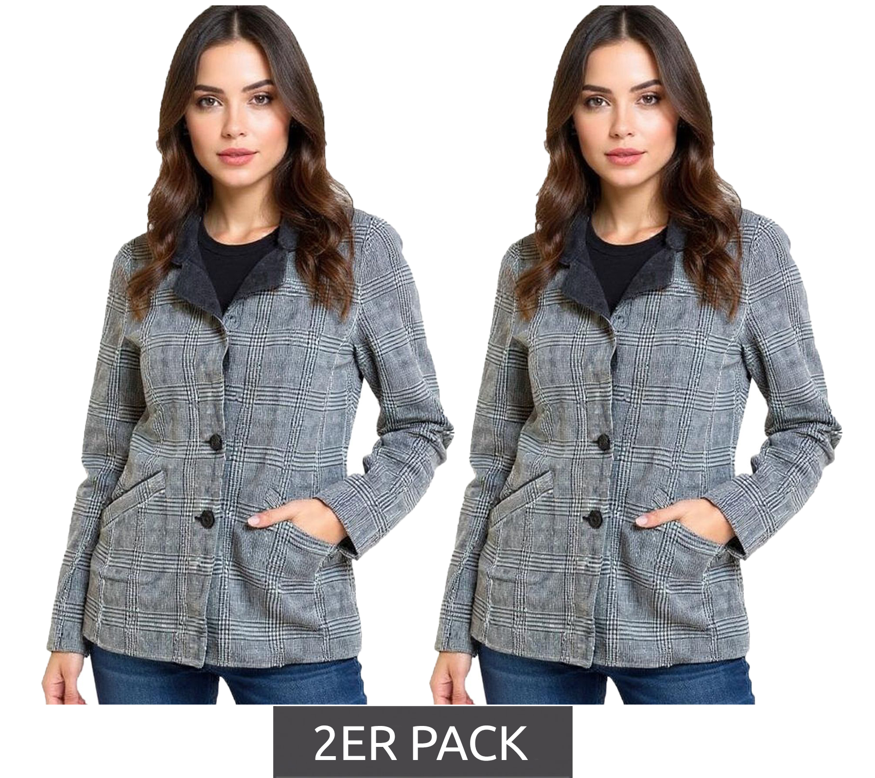 2er Sparpack Damen Kurz-Mantel nachhaltiger Herbst-Mantel karierte Herbst-Jacke 922470 Dunkelgrau