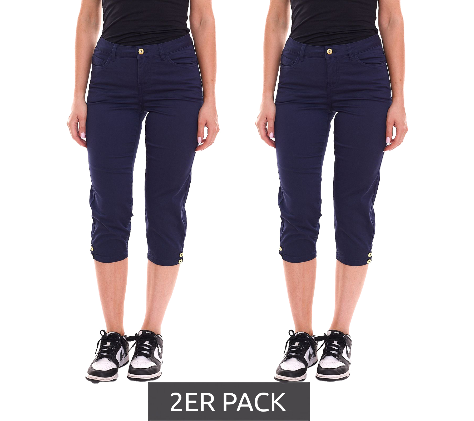 2er Sparpack DELMAO Damen Sommer-Hose stylische Baumwoll-Hose Knielang 61966429 Blau