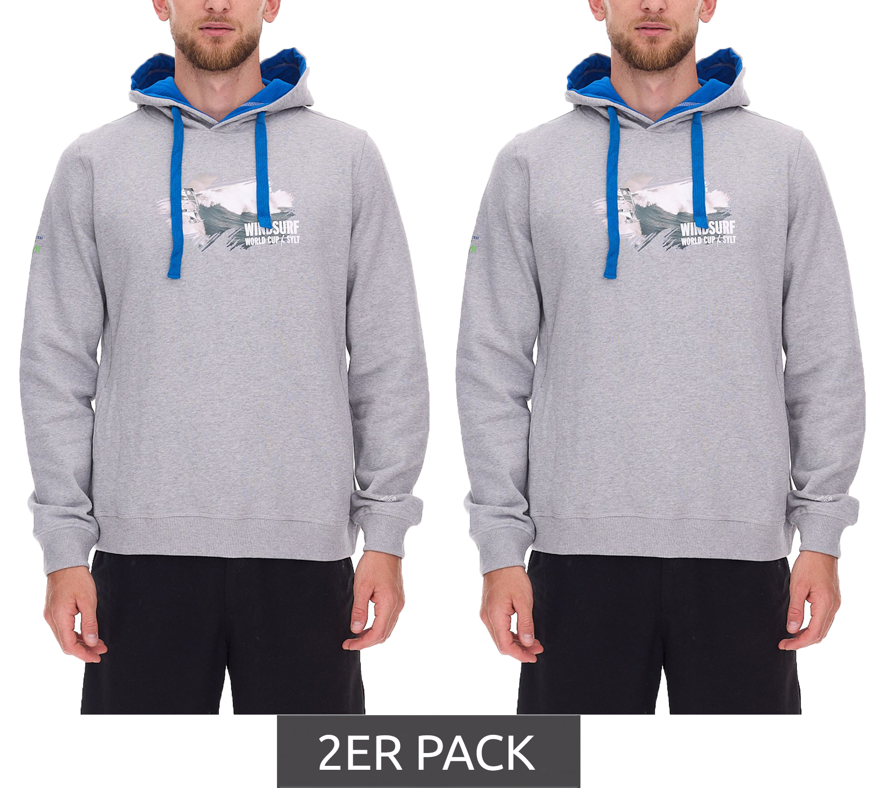 2er Sparpack green SYLT "WINDSURF WORLD CUP SYLT " Baumwoll-Hoodie Langarm für Herren mit Prints 0100-010 Grau
