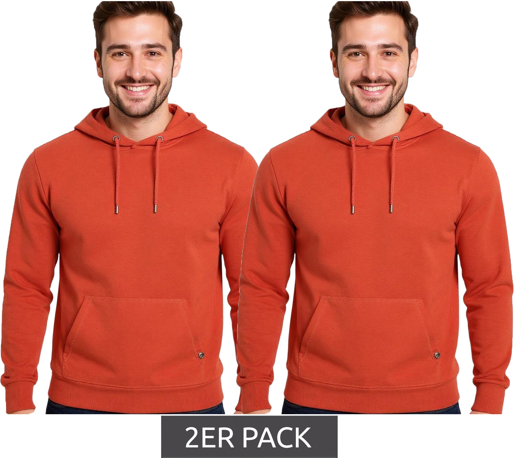 2er Sparpack Herren Hoodie Kapuzen-Pullover Basic-Pullover moderner Baumwoll-Pullover Sweater Große Größen Rot