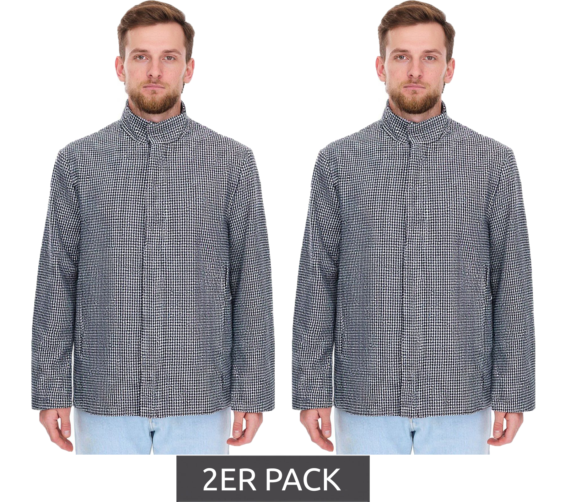 2er Sparpack Herren Übergangs-Jacke mit Hahnentritt-Muster Herbst-Jacke 957466 Schwarz/Weiß