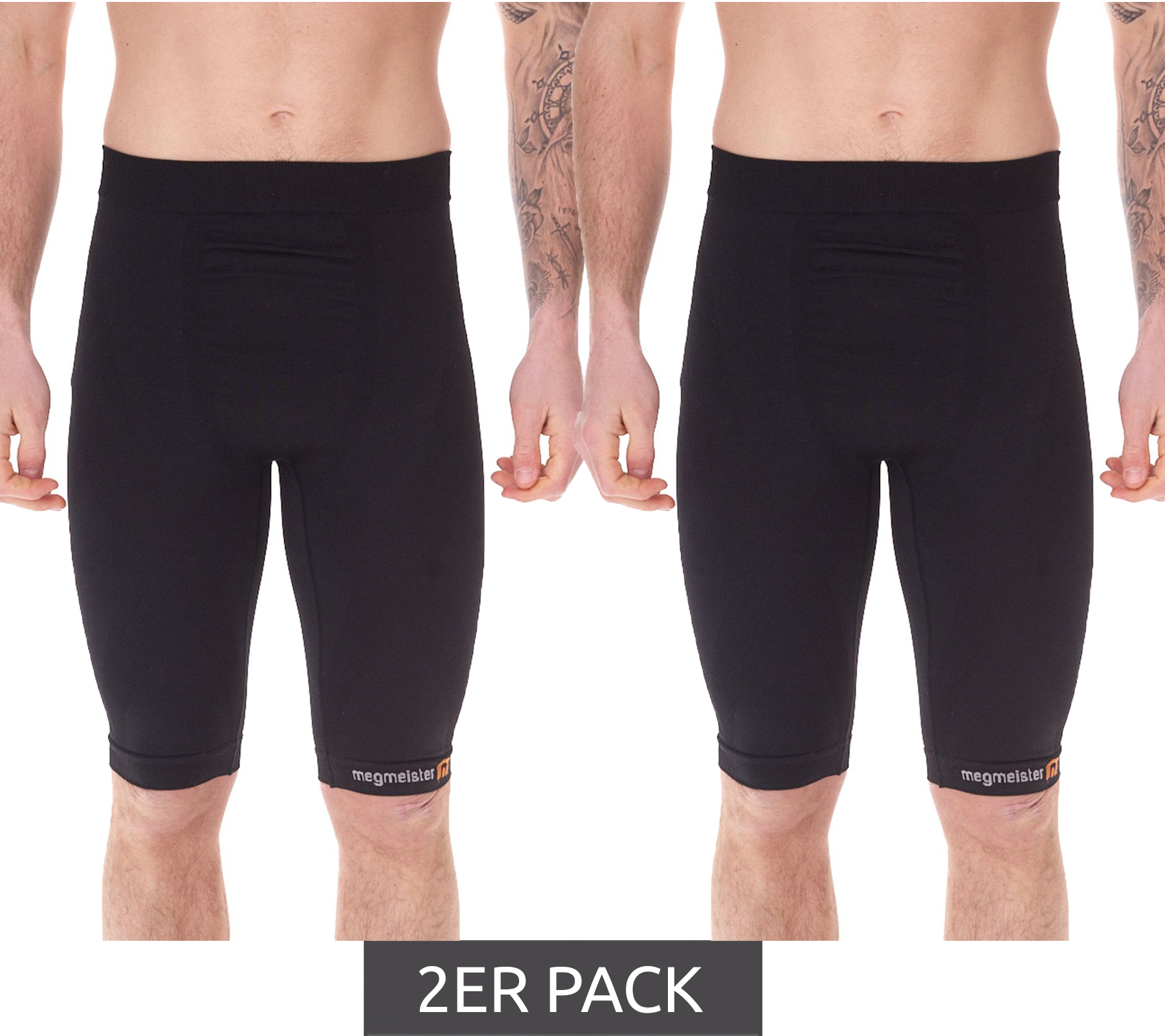 2er Sparpack megmeister Herren Kompressions-Shorts mit Body-Mapping-Belüftung Rad-Shorts Antibakteriell und Geruchshemmend Kompressions-Bekleidung BC31 Schwarz