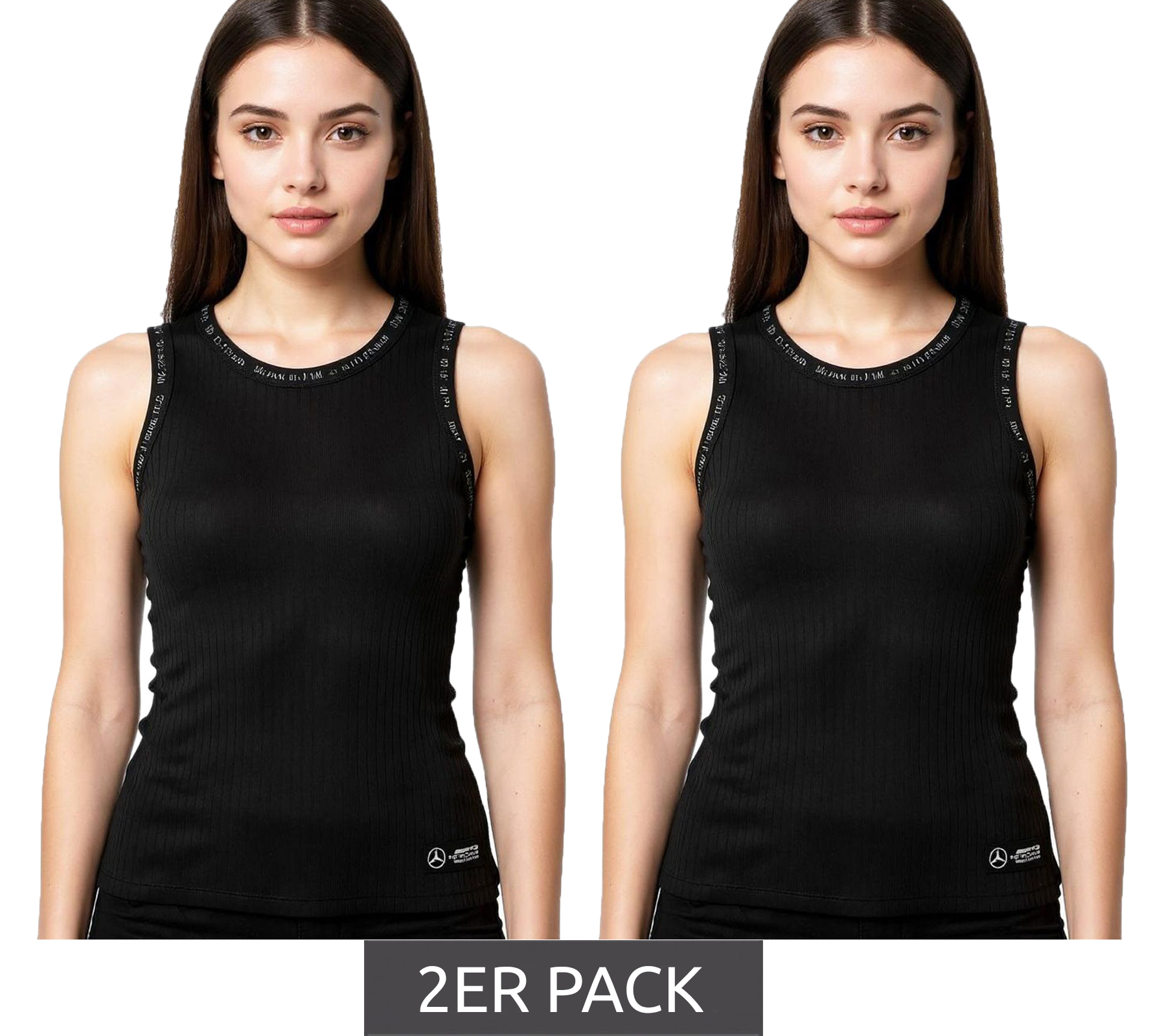 2er Sparpack Mercedes-Benz AMG Petronas F1 Damen Tank-Top Baumwoll-Shirt Motorsport-Shirt 701225451 001 Schwarz
