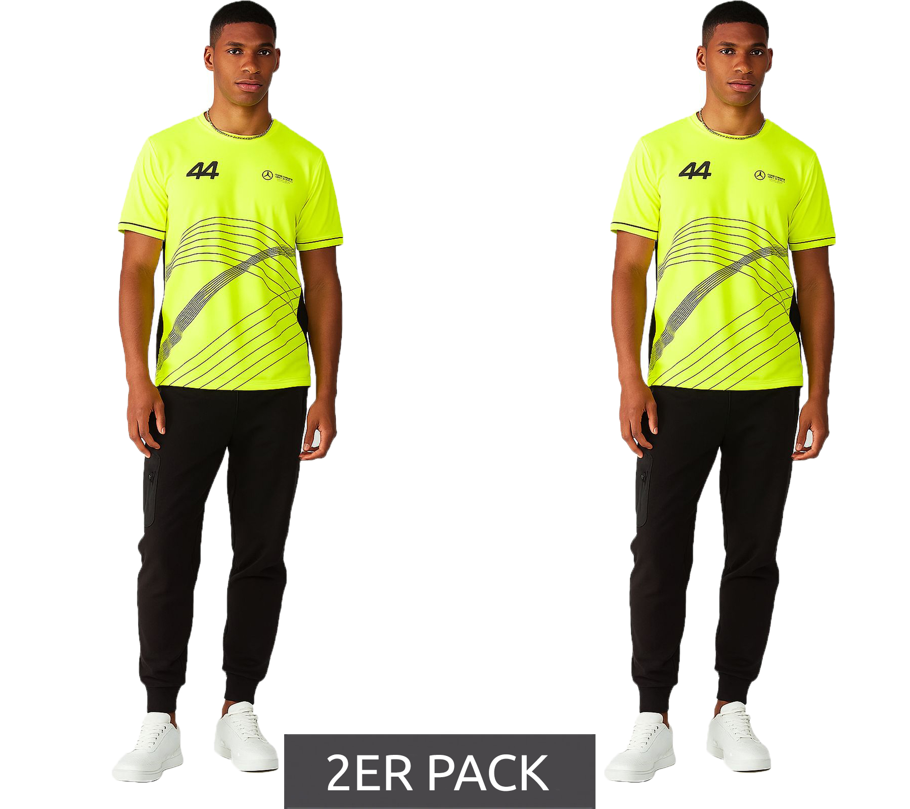 2er Sparpack Mercedes-Benz AMG Petronas F1 Herren T-Shirt Lewis Hamilton Kurzarm-Trikot 701227120 001 Neon-Gelb