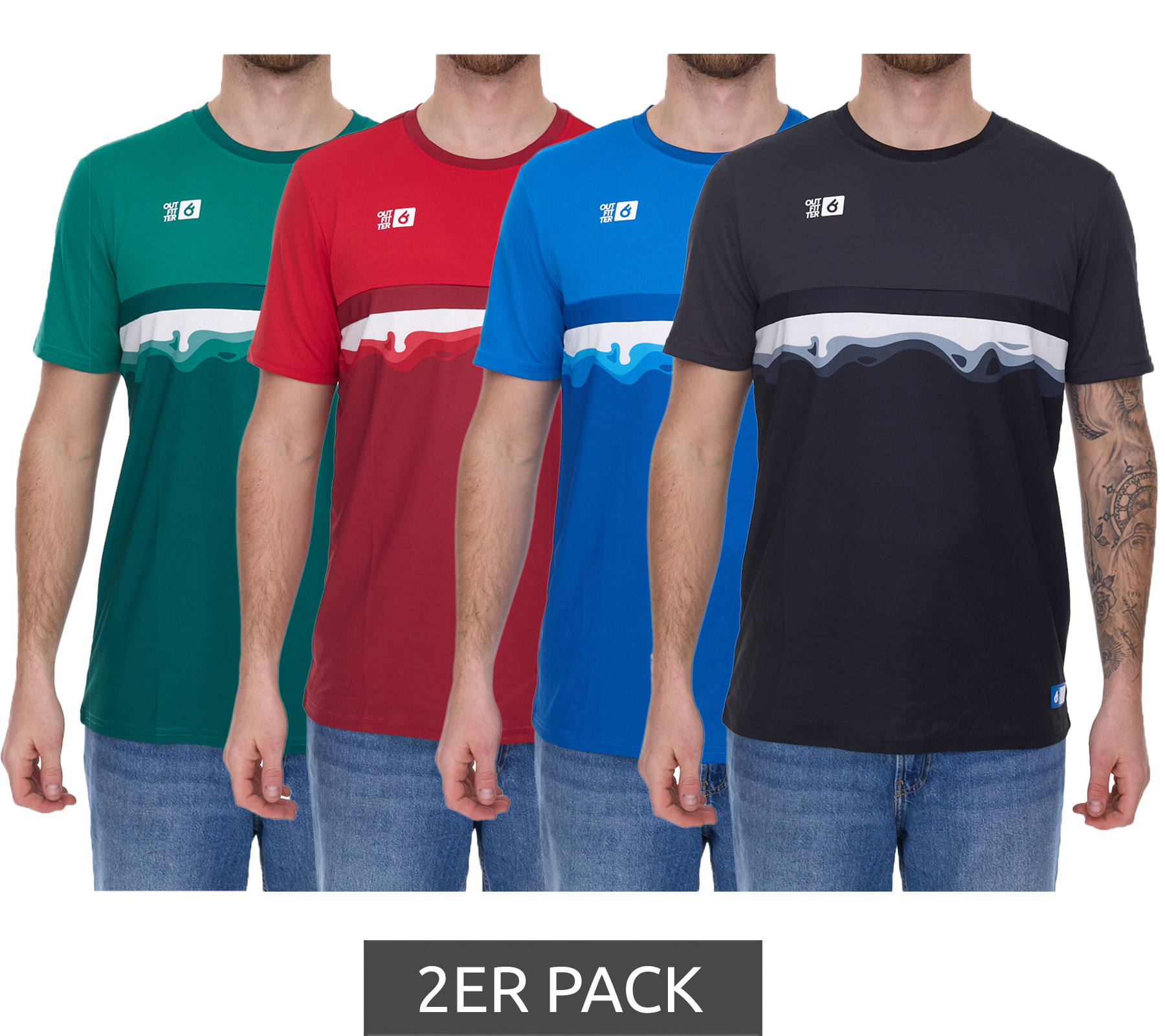2er Sparpack Outfitter OCEAN FABRICS TAHI Herren nachhaltiges Training-Shirt mit Mesh-Einsätzen Fitness-Shirt Kurzarm-Shirt OUT-M-1021-OTW Rot, Blau, Schwarz, Grün oder Weiß