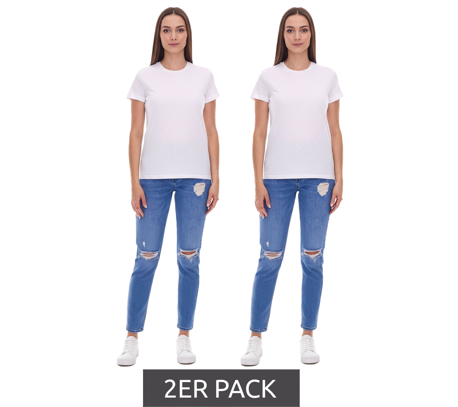 2er Sparpack PUMA Damen T-Shirt nachhaltiges Baumwoll-Shirt schlichtes Sport-Shirt Fitness-Shirt 678257 01 Weiß