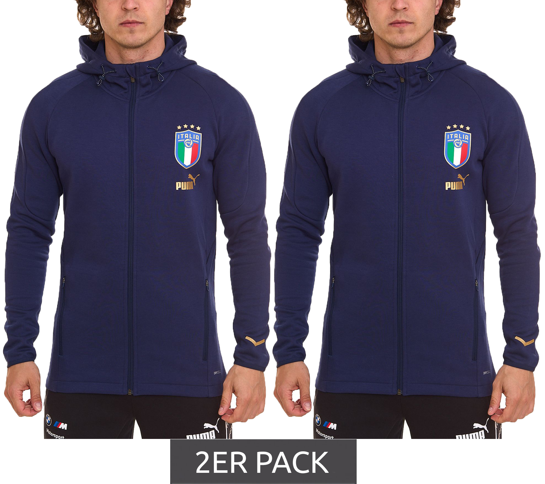 2er Sparpack PUMA FIGC Coach Herren Sweat-Jacke Trainings-Jacke Italien Fanwear 767108 13 Dunkelblau