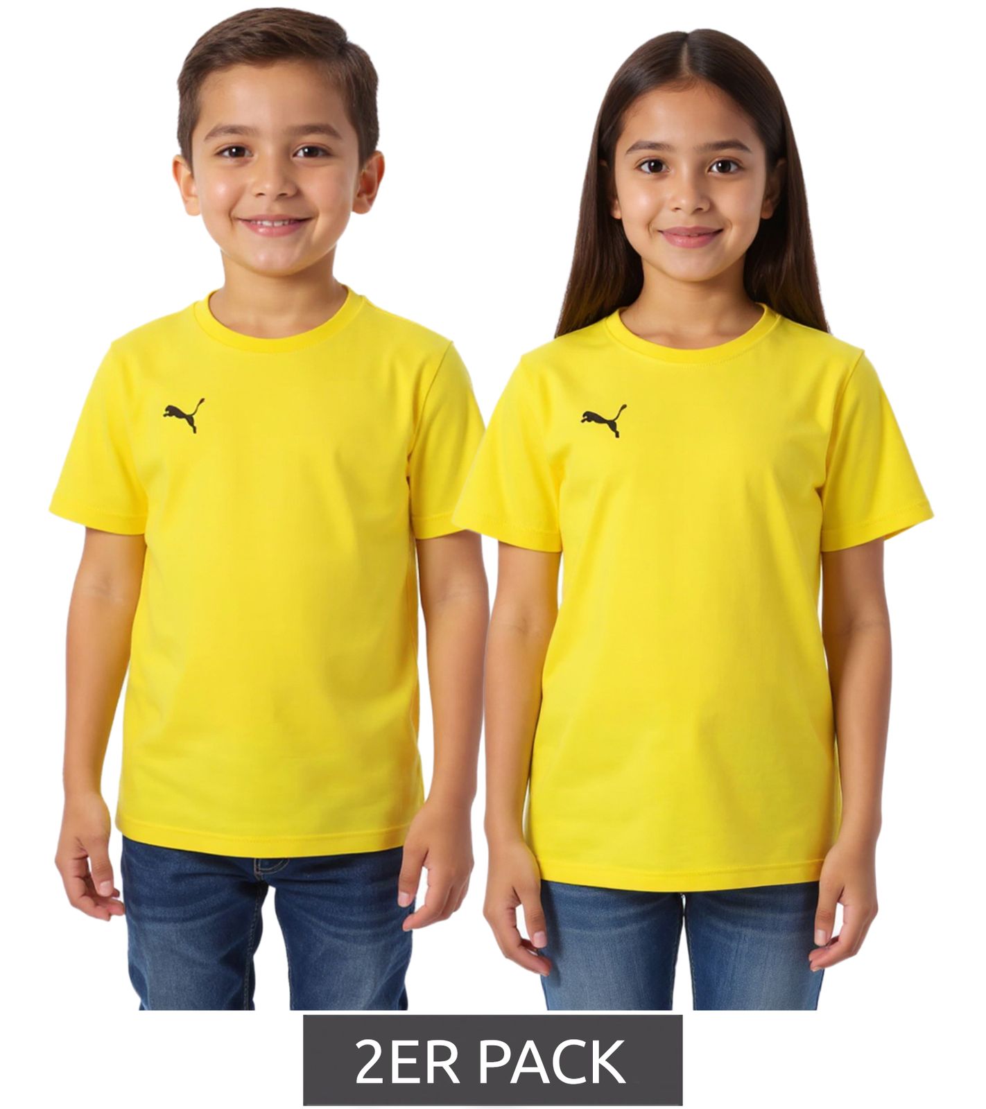 2er Sparpack PUMA TeamGoal 23 Jungen & Mädchen Sport-Shirt Baumwoll-Shirt mit Logo-Patch T-Shirt 656709 07 Gelb