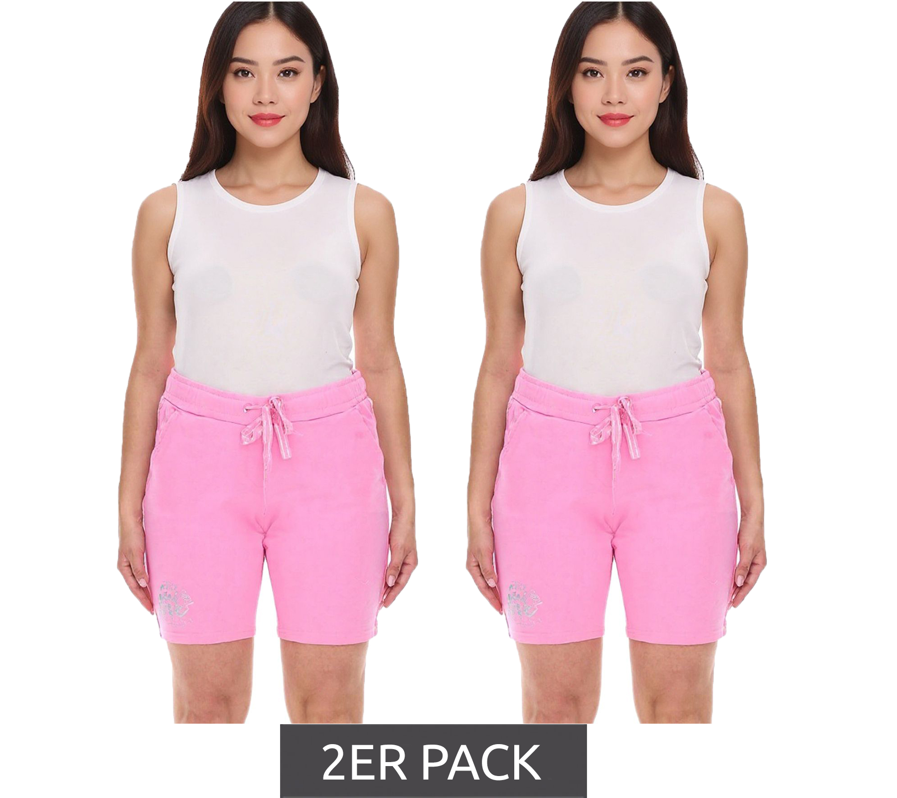 2er Sparpack SOCCX by Carina Damen Freizeit-Shorts kurze Baumwoll-Hose Sommer-Shorts 3643388_2007 Rosa