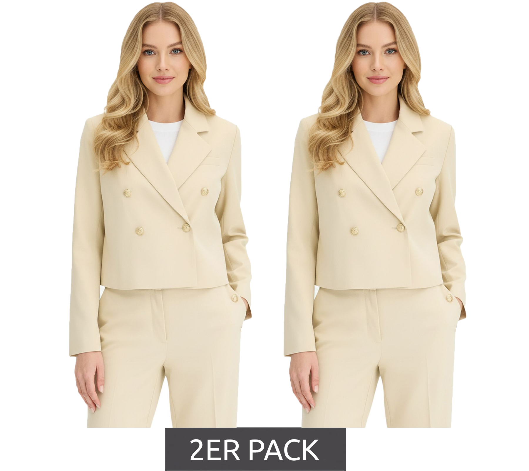 2er Sparpack stillvoller Kurzblazer für Damen mit Schmuckknöpfen Ausgeh-Blazer Business-Blazer 950017 Beige