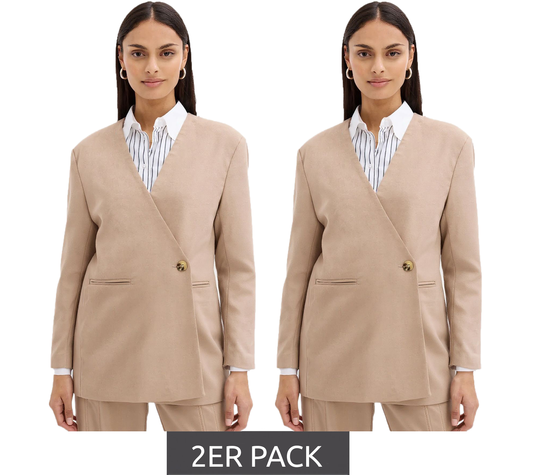 2er Sparpack stylischer Damen Ausgeh-Blazer Herbst-Blazer Business-Blazer Baumwoll-Blazer 945078 Beige
