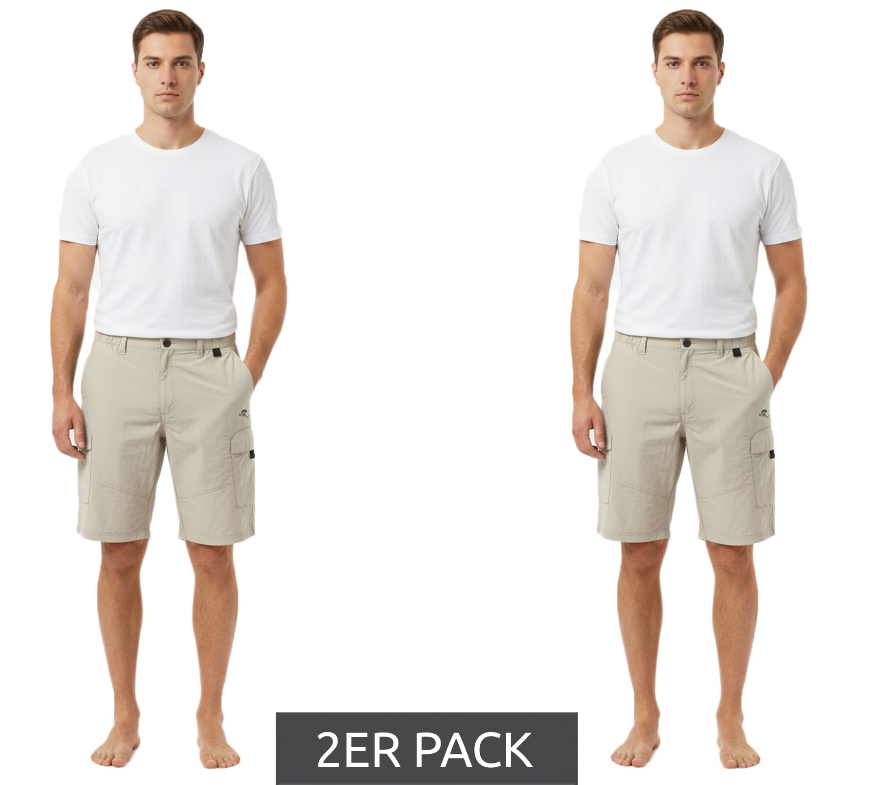 2er Sparpack TRENTO Herren Cargo-Shorts leichte Freizeit-Shorts mit Logo-Stickerei kurze Hose Beige