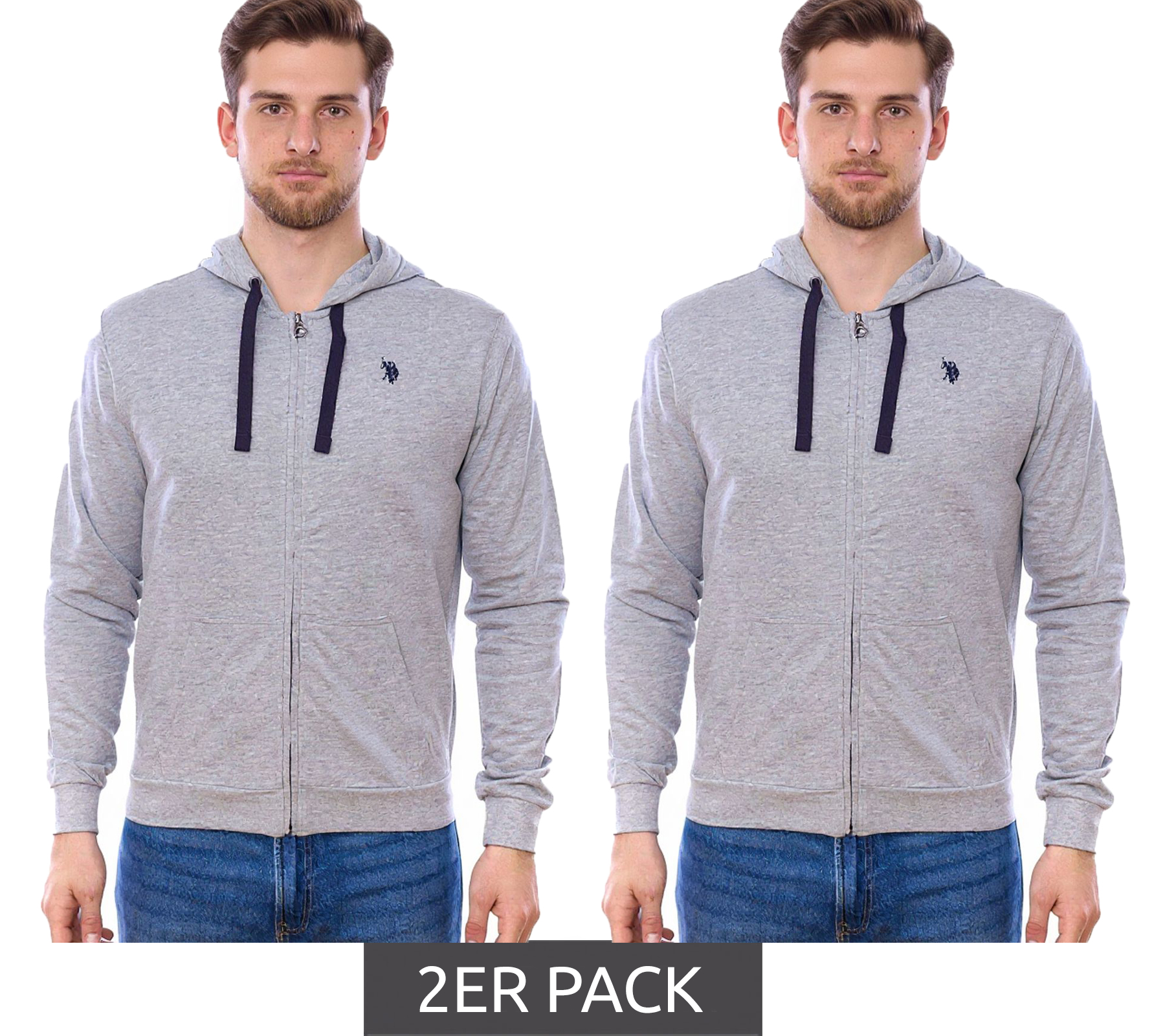 2er Sparpack U.S. POLO ASSN. Herren Sweat-Jacke mit Kapuze Baumwoll-Jacke Pullover 162 62510 52191 282 Grau