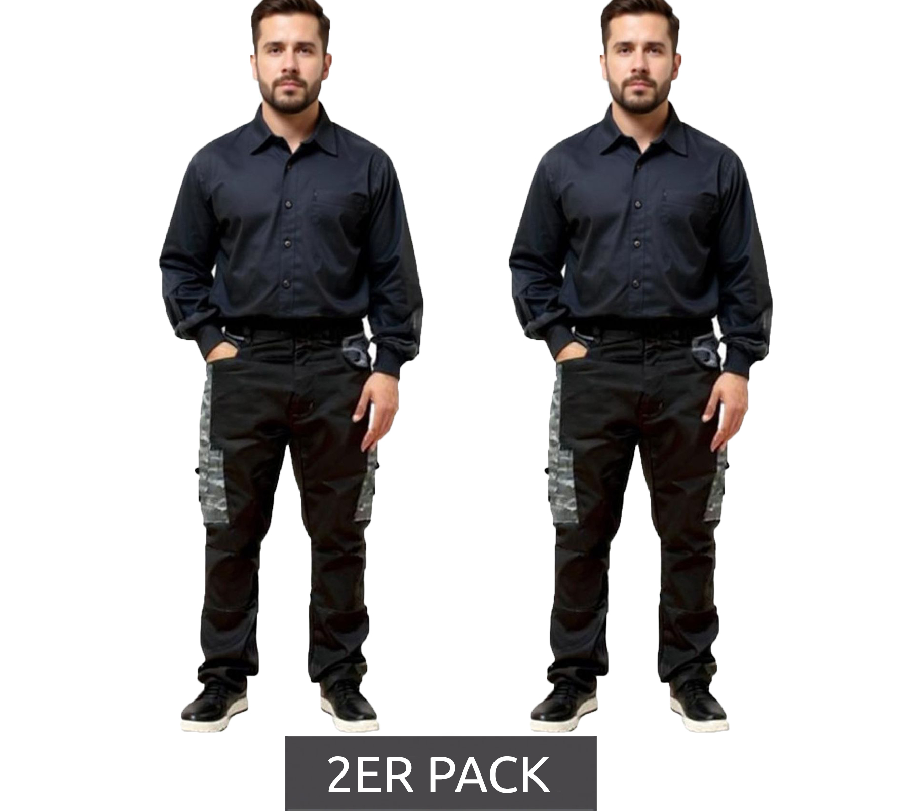 2er Sparpack Uncle Sam Herren Arbeits-Hose mit praktischen Beintaschen Arbeitskleidung Schutz-Kleidung 20421 1062 Schwarz