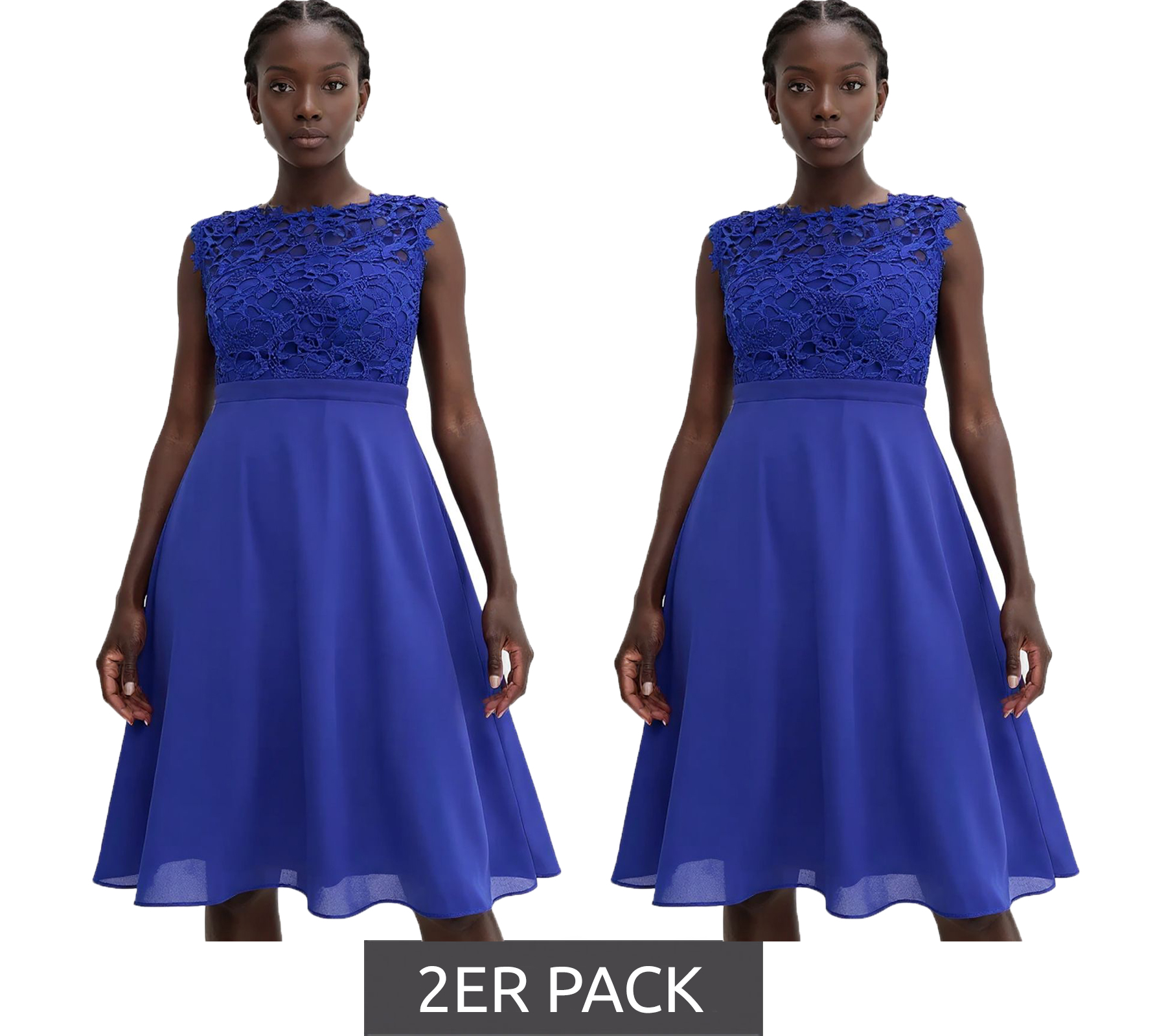 2er Sparpack verträumtes Damen Abend-Kleid mit schöner Spitze und Häkelbesatz Mini-Kleid 931026 Blau