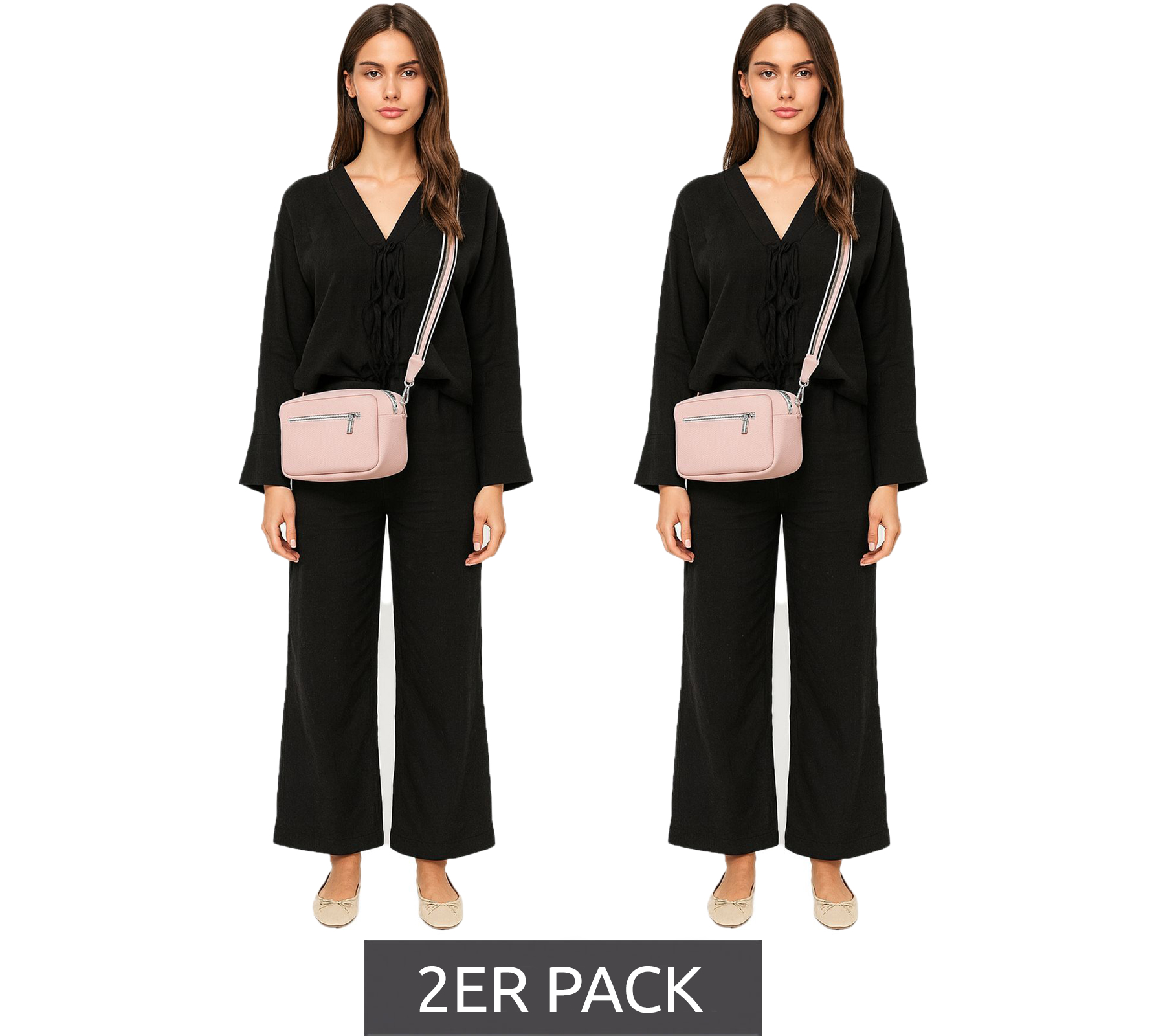 2er Sparpack WOWZILLA Damen Handtasche mit praktischen Fächern Umhängetasche modische Ausgeh-Tasche Rosa
