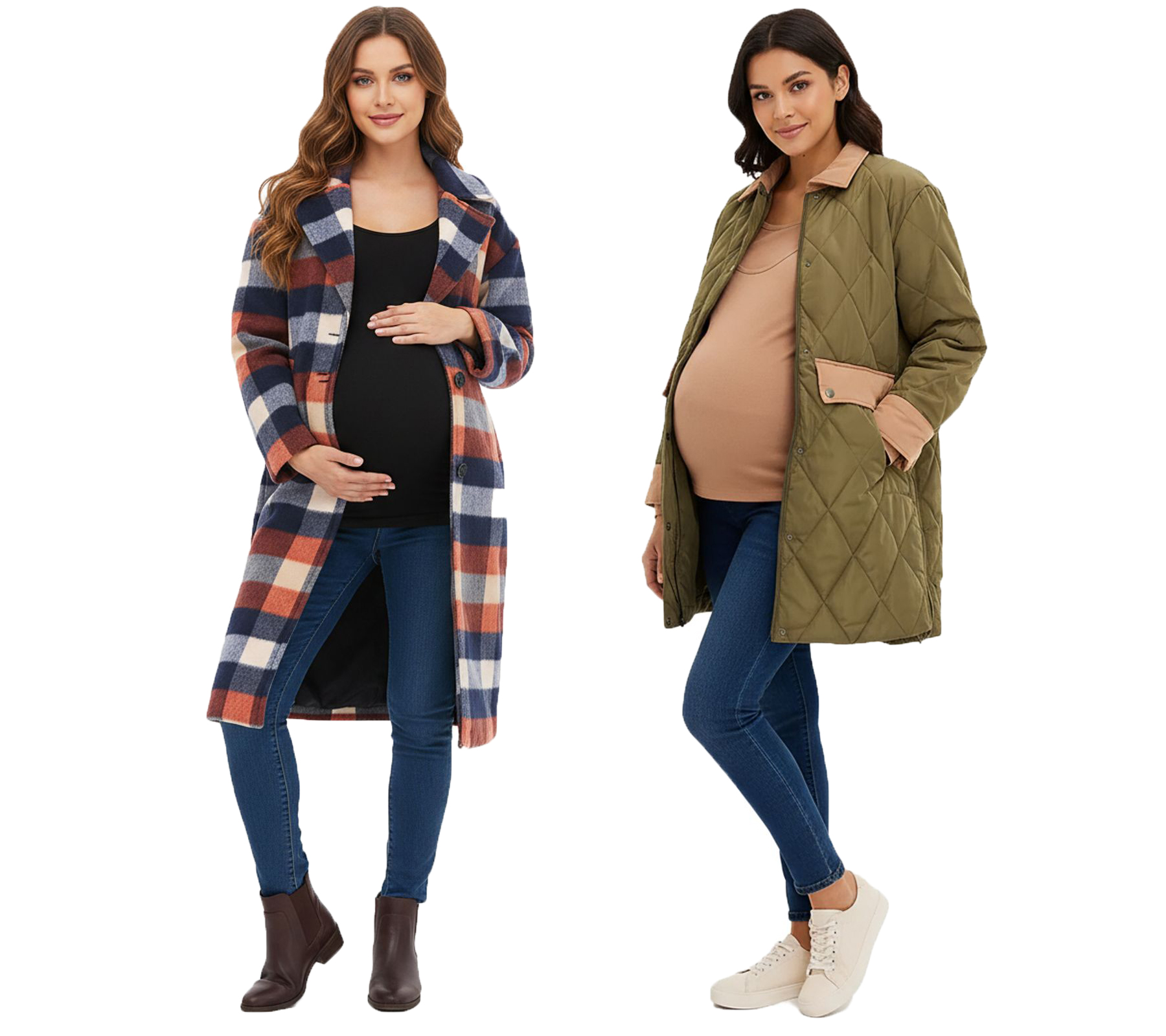 2in1 Mantel Damen Mantel Umstandsmode Schwangerschafts-Jacke Übergangs-Jacke Blau/Rot/Beige kariert oder 936631 Grün