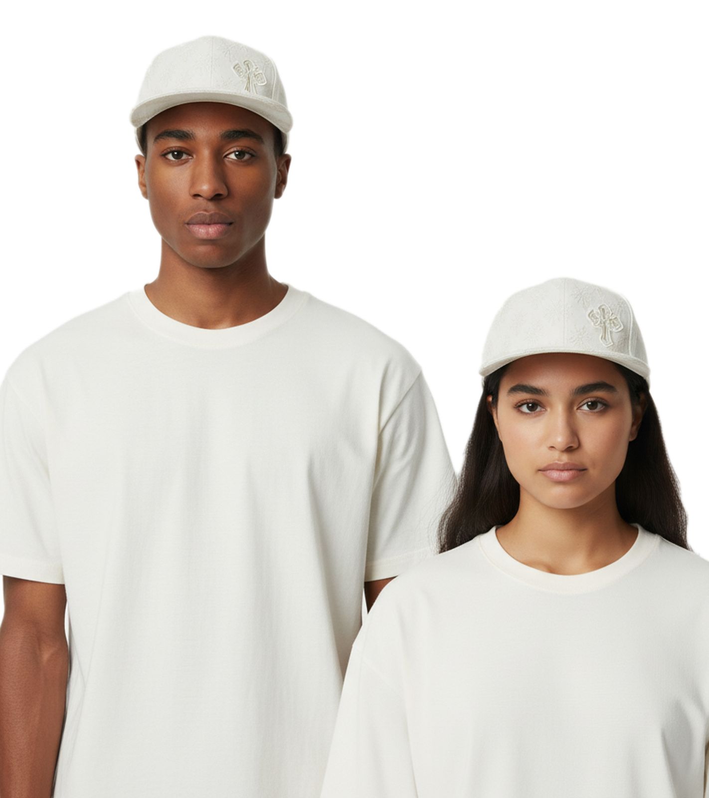 2PAC Snapback-Cap mit Stickmuster & Kreuz-Emblem Tupac Limited Streetwear Edition TC108767TUP3 Creme-Weiß