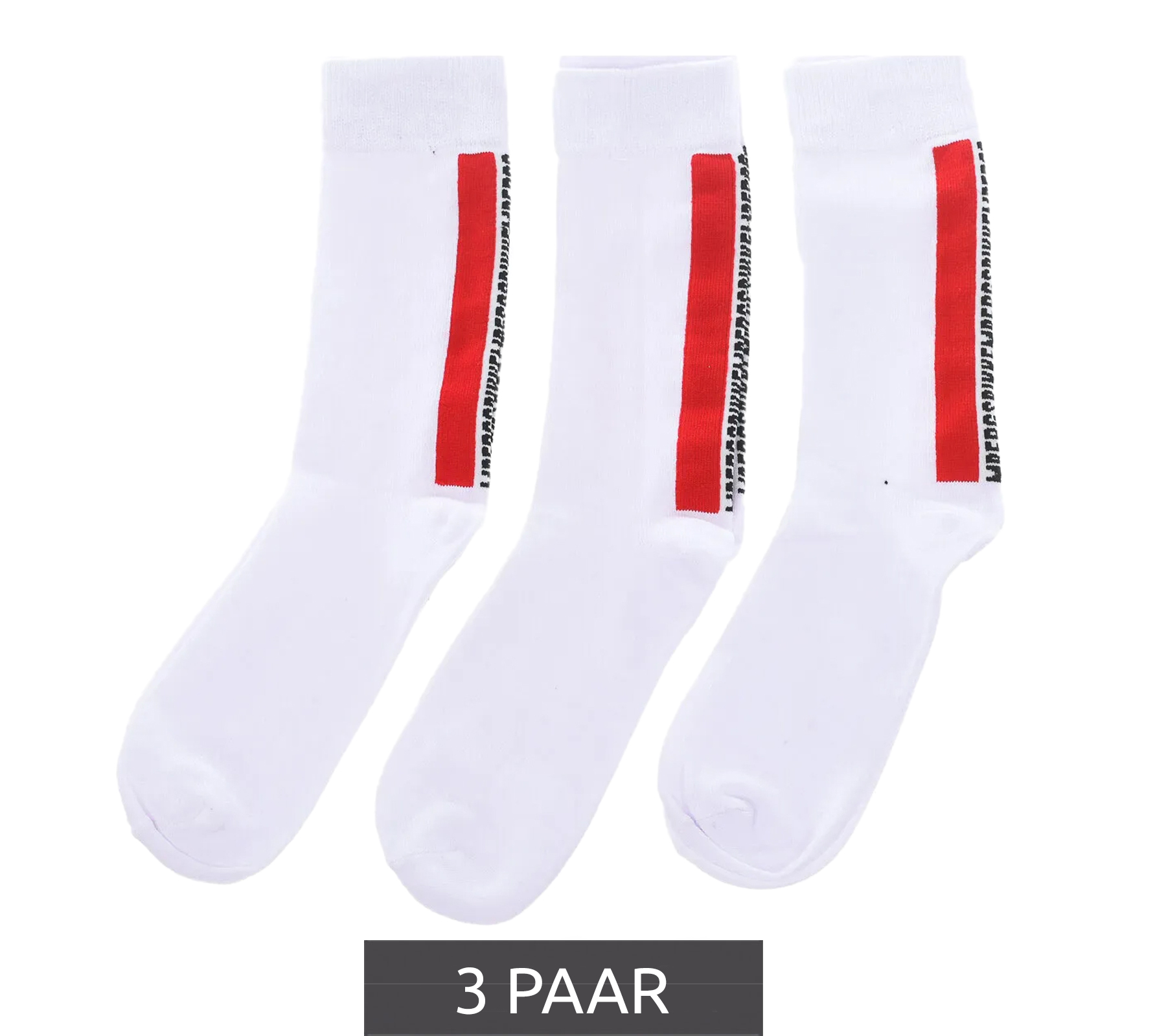 3 Paar BIKKEMBERGS Herren Tennis-Socken mit Markenschriftzug Baumwoll-Strümpfe BF_009 Weiß
